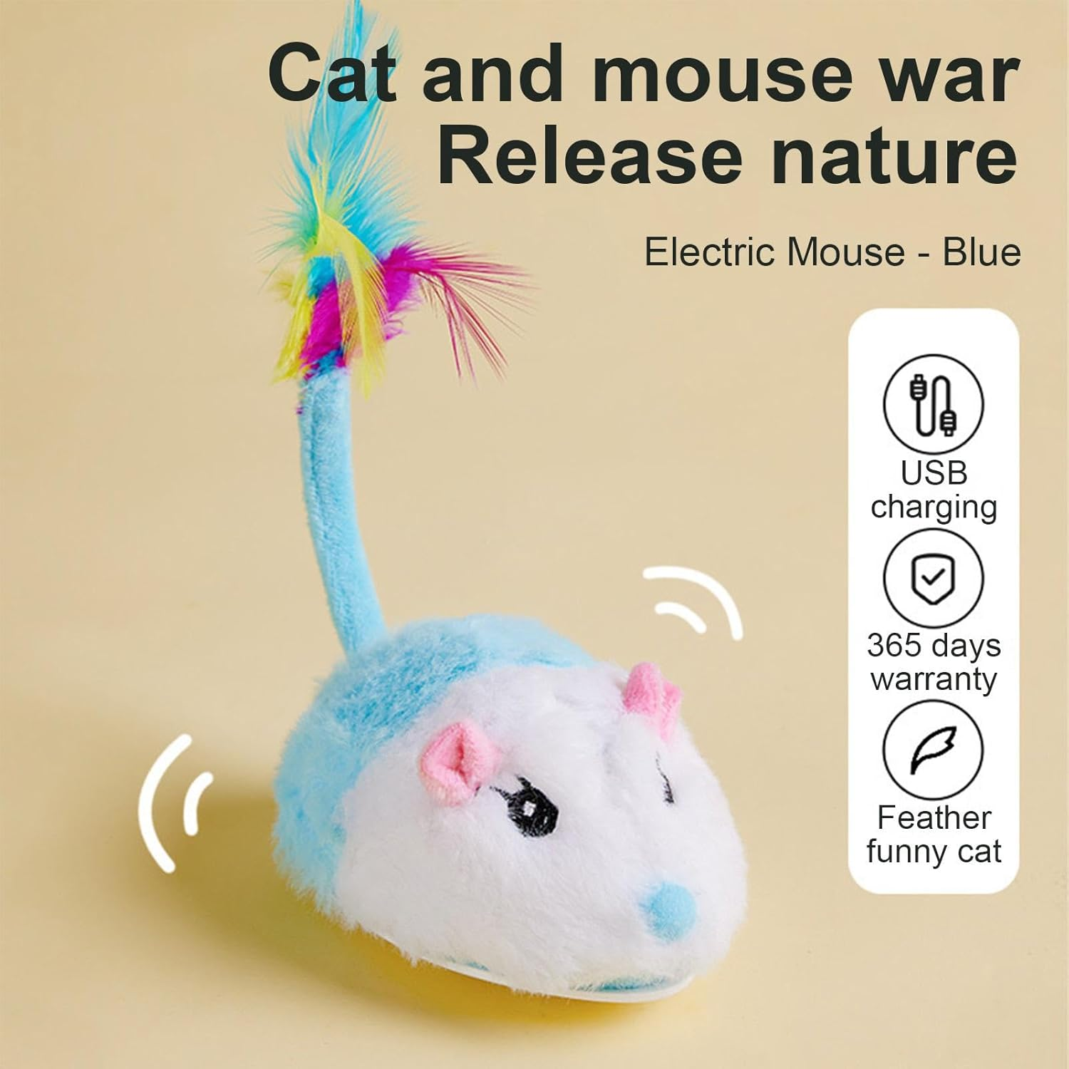 Shurzzesj Cat Mouse Toys,Cat Toys Squeaky Moving Mouse - Electric Fun with Automatic Moving Mouse - Cat Pet Toy,