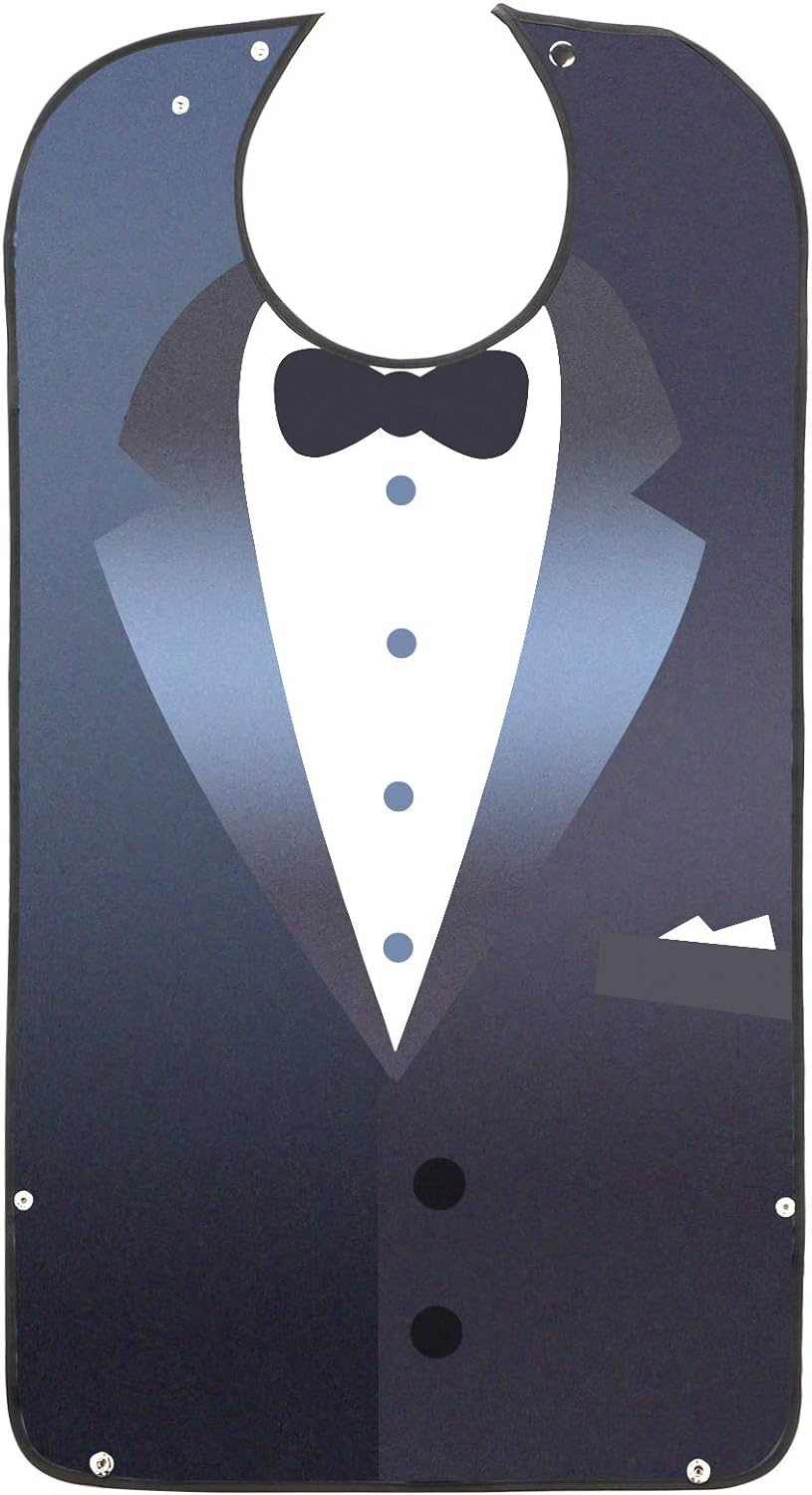AIEX Adult Bibs for Eating Men Bow Tie Pattern Machine Washable Clothing Protectors with Crumb Catcher for Elderly Men - Costume 04 image number 5