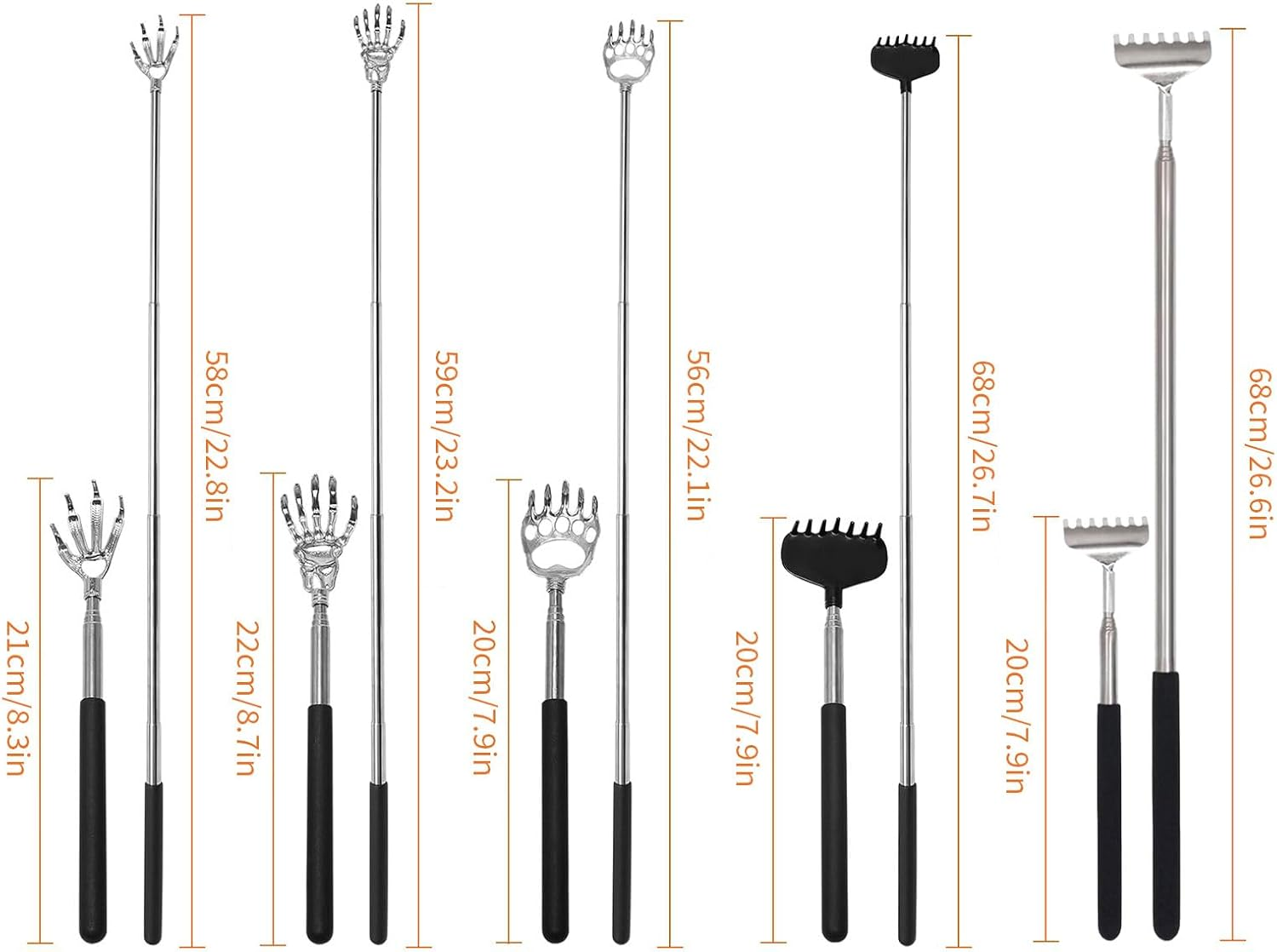 5PCS Telescopic Back Scratcher, Extendable Back Scratcher with Rubber Grip Handle and Bear Claw, Eagle Claw, Backs Scratchers for Men Women Kid Adults image number 5