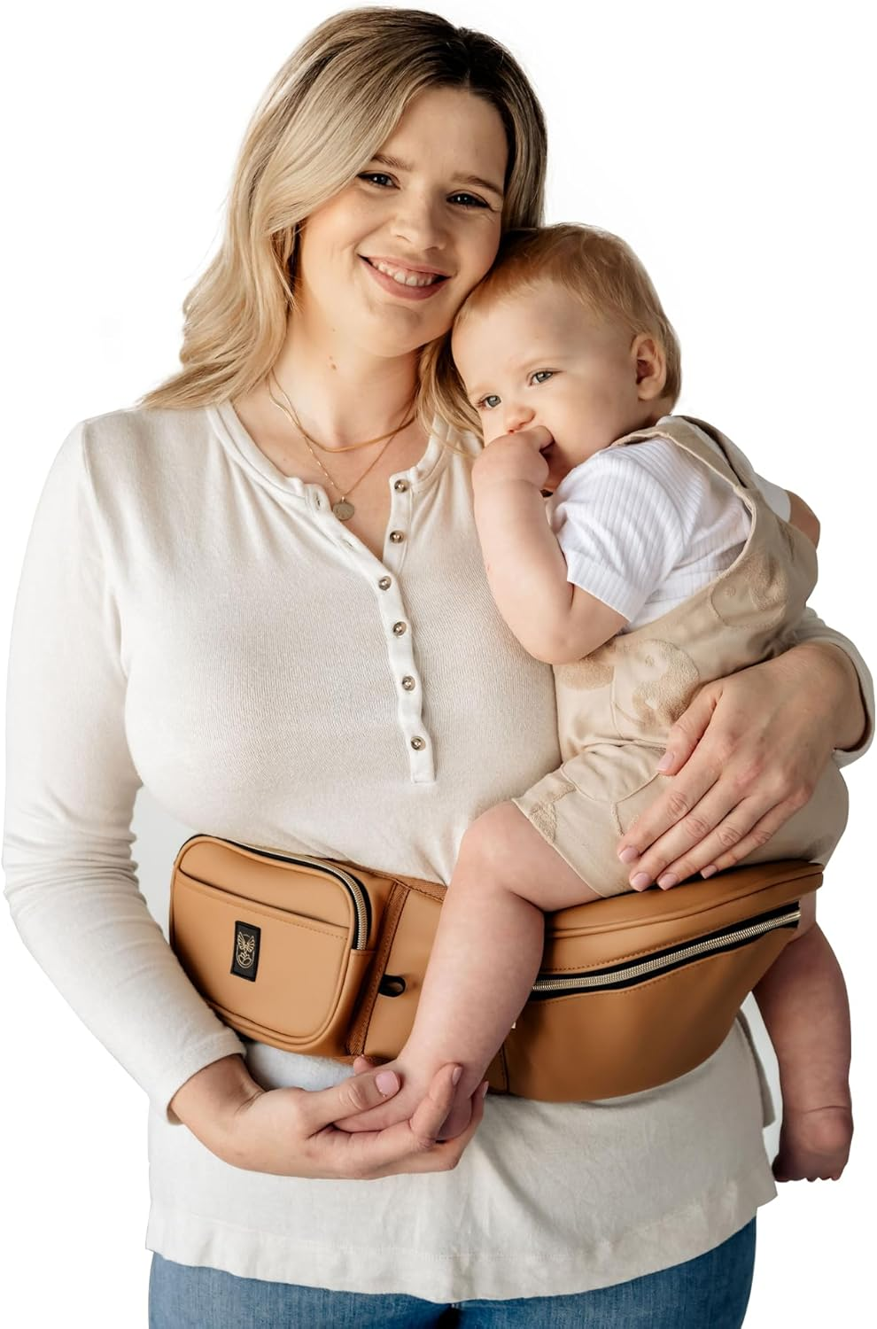 Hipsurfer Hip Seat Baby Carrier & Bum Bag for 0-3 Years Babies - Multi-Award Winning, Ergonomic Baby Hip Carrier in Australia for Newborns & Toddlers, Vegan Leather, Inbuilt Storage(Sand)