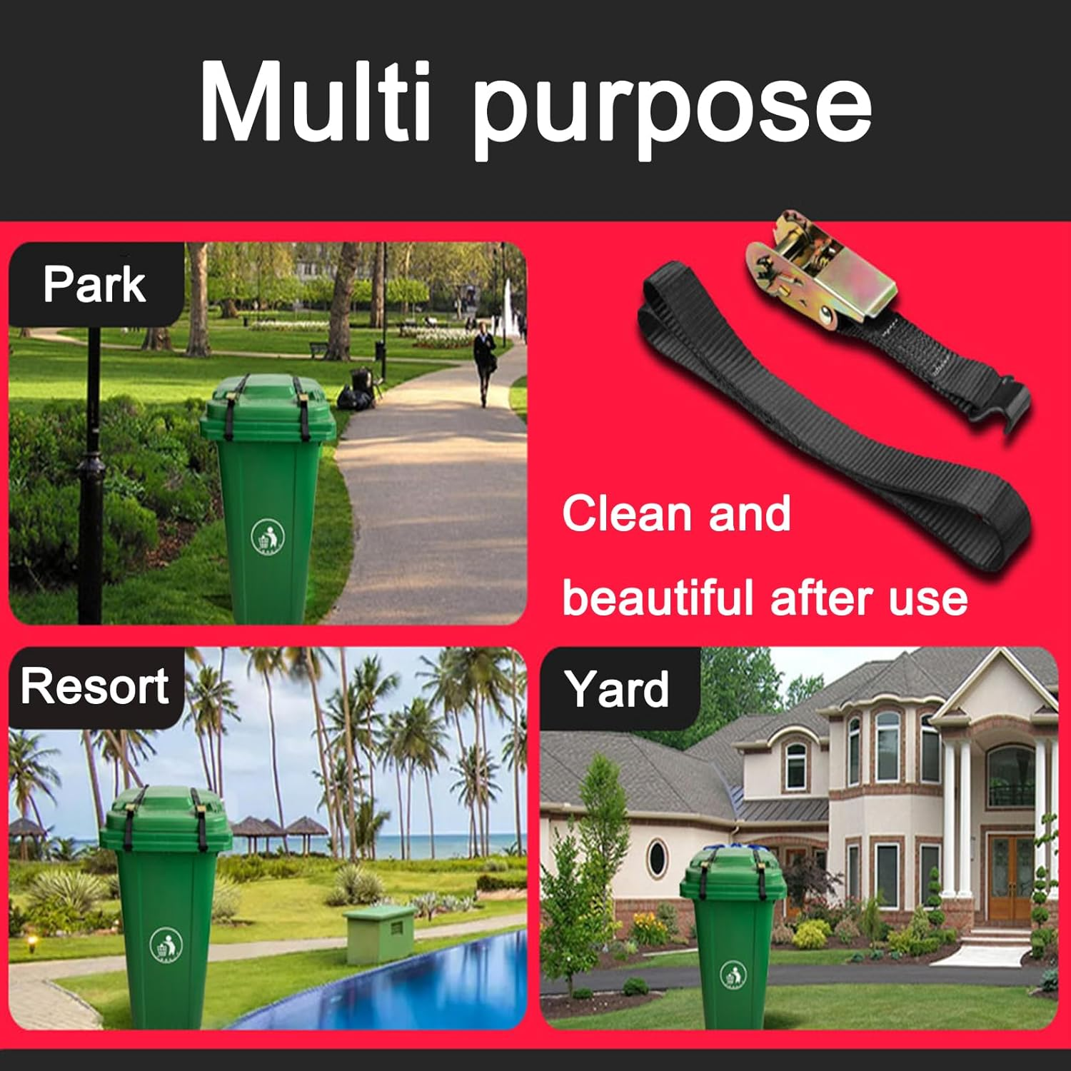 2-Pack Animal-Proof Trash Can Locks &ndash; Adjustable, Tool-Free Security Straps for Raccoon/Bear-Resistant Bins, Camping & Outdoor Use (Fits One-Handed Lids) image number 5