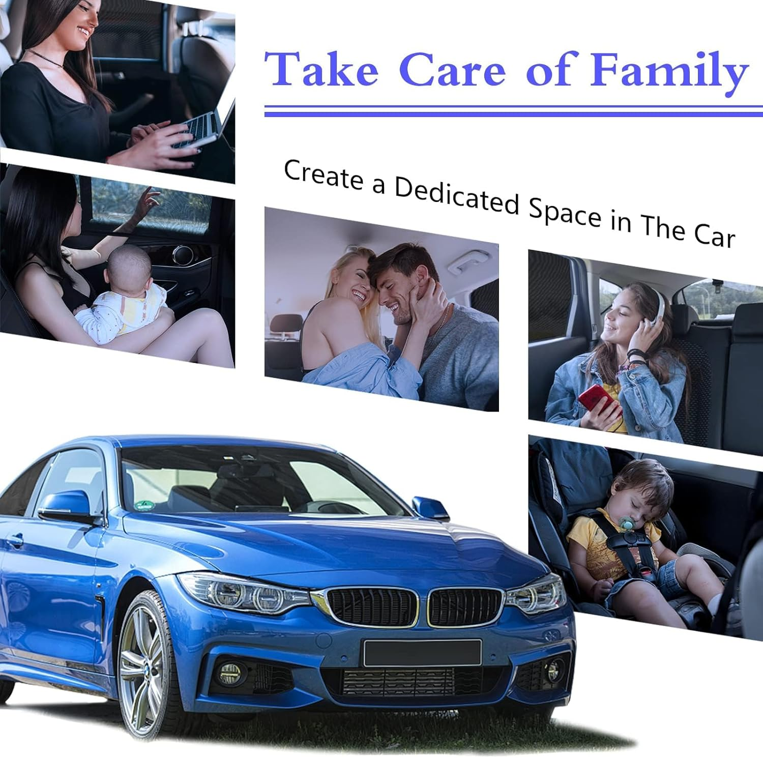 2Pcs Car Window Shades, Car Rear Elasticity Side Window Screens Sunshades, Stretch Breathable UV Ray Block Mosquito All-Round Protection for Children Kids Baby image number 3