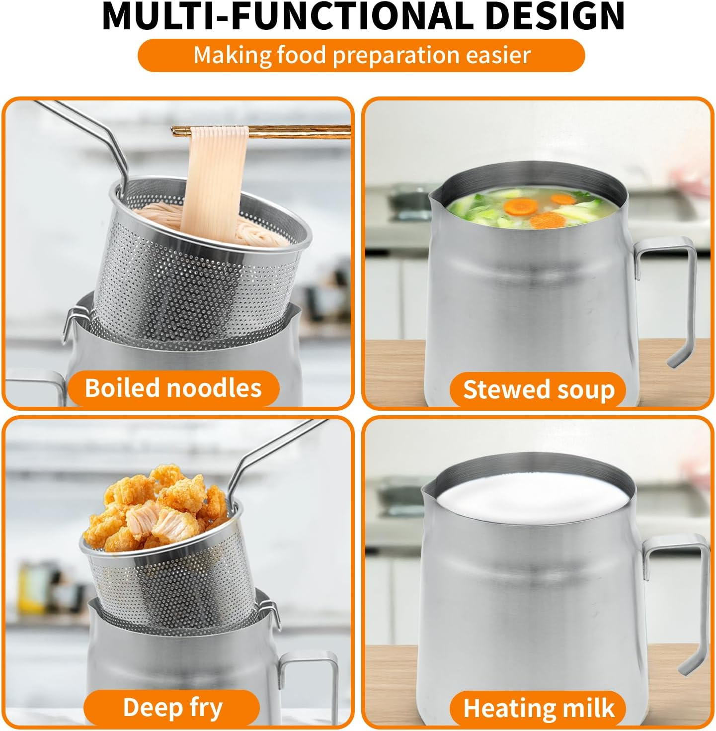 AVOWB.T.Q 304 Stainless Steel Oil Strainer Pot, 2.0L Large Capacity Versatile Oil Filter Vessel,Bacon Grease Saver with Fine Mesh Strainer and Frying Basket Frying Net for Kitchen image number 1