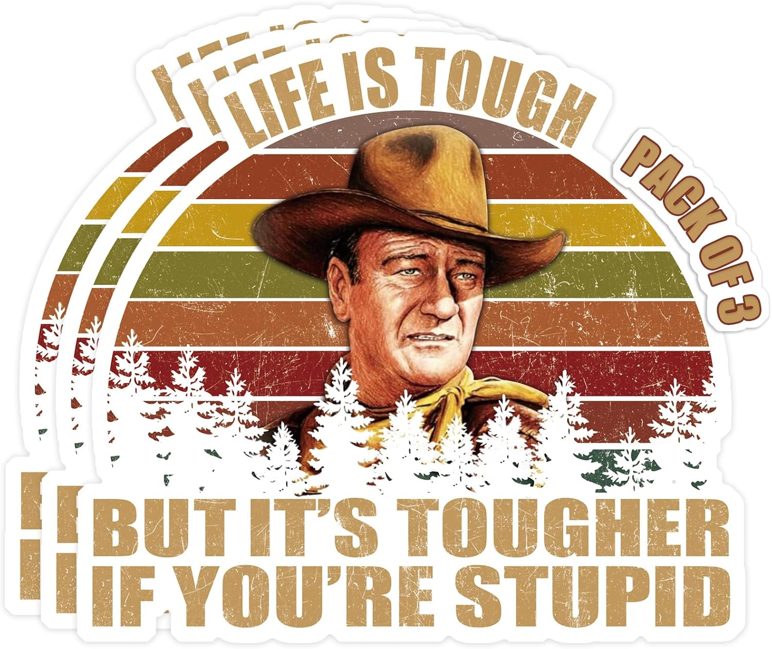 OCQOTAT Life Is Tough but It'S Tougher If You'Re Stupid Vintage Sunset Bumper Sticker Vinyl Decal 5 Inches-3 Pack Bright Funny Decals for Car Truck Van SUV Window Wall Cup Laptop Tumbler image number 1