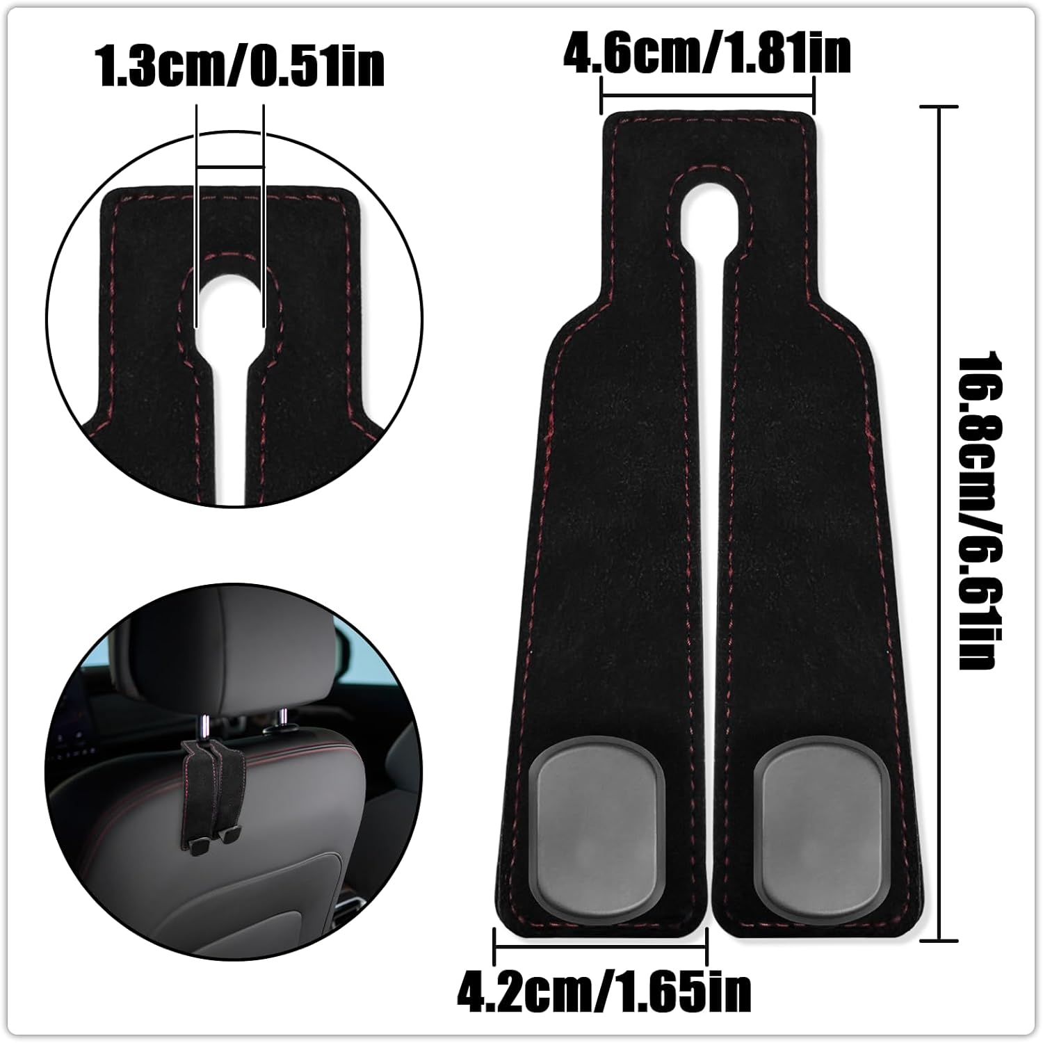 WELANE Car Seat Storage Hooks, 2 PCS Leather Car Seat Storage Hanger for Car Organizers and Storage Accessories (Black) image number 5