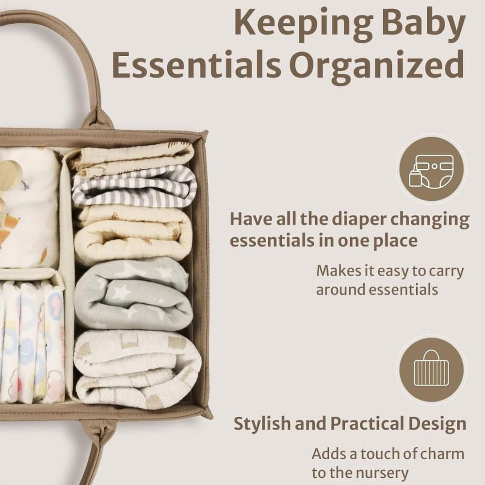 Portable Baby Diaper Caddy Organizer with Handle, Large Storage Bin & Car Organizer for Newborn Essentials, Travel & Changing Table, Gender Neutral &ndash; Khaki image number 2