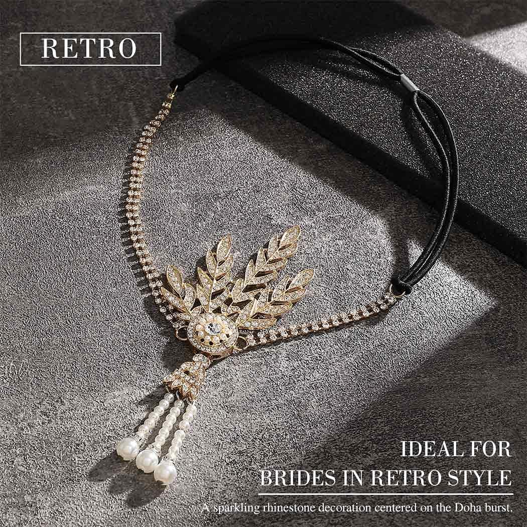 GORTIN 1920'S Flapper Headband Leaf Rhinestone Headpiece Pearl Headdress Bridal Hair Accessories Head Chain for Women - Sliver image number 6