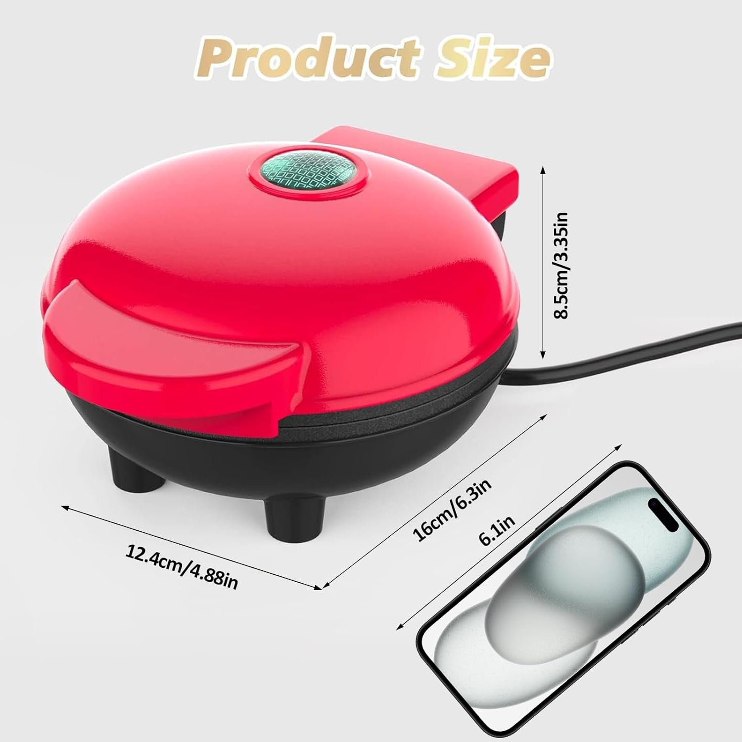 Mini Waffle Maker, Iron Deep Fill Non-Stick Coating Cooking Plates, 4 Inch Single Belgian & American Waffle Machine, Perfect for Breakfast Dinner Party Dessert image number 4