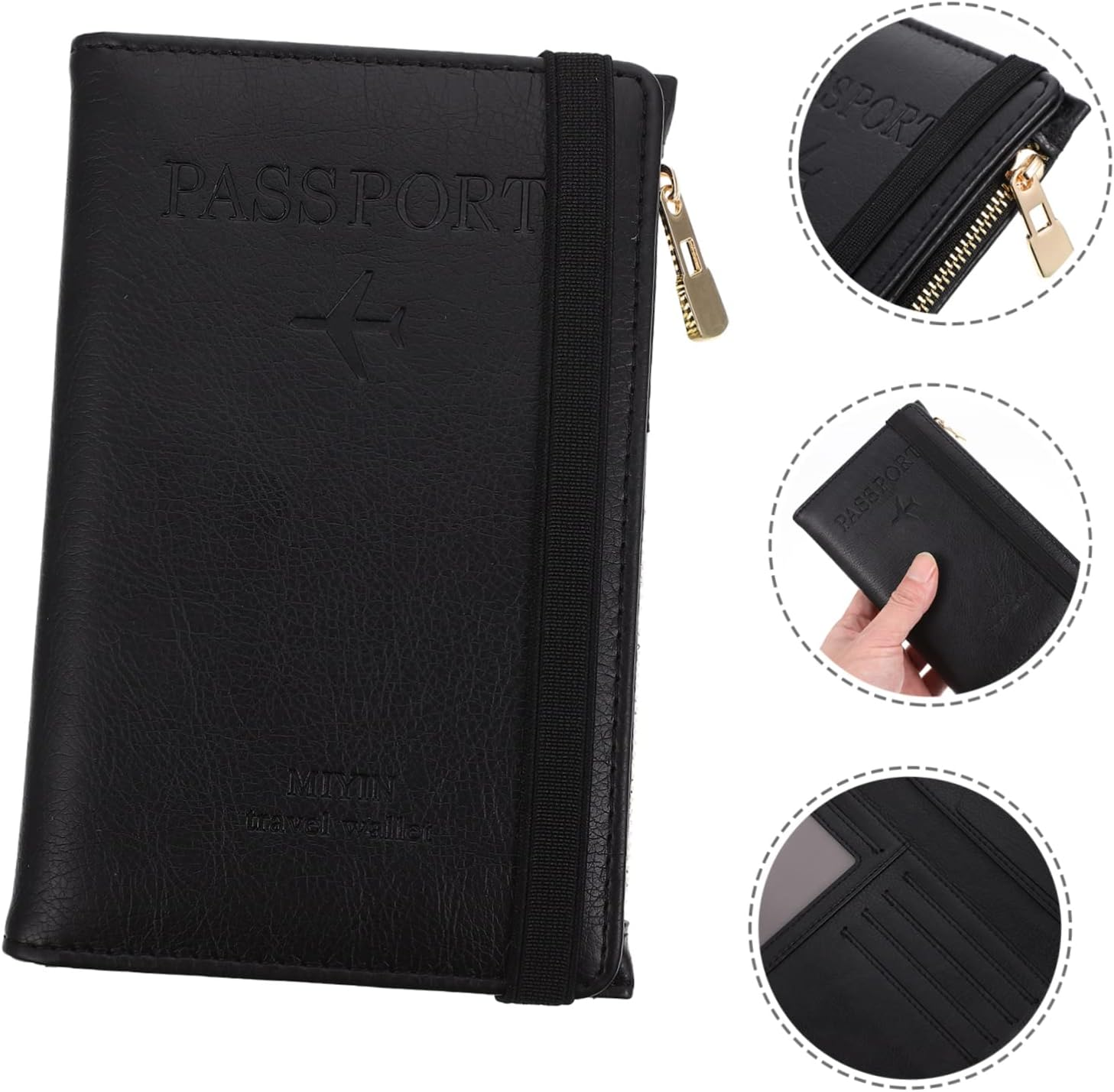 OATIPHO Passport Bag Pu Shell Protective Cover Cardholder Passport Cover for Travel Document Holder Simple Design Cards Organizer and Cards image number 5