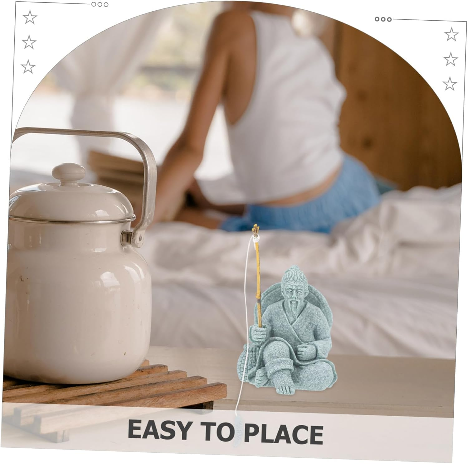 ROMISBABA Miniature Fisherman Figurine for Fish Tank Decor Sandstone Tea Pet Ornament for Garden and Home Aquariums Traditional Chinese Design image number 1