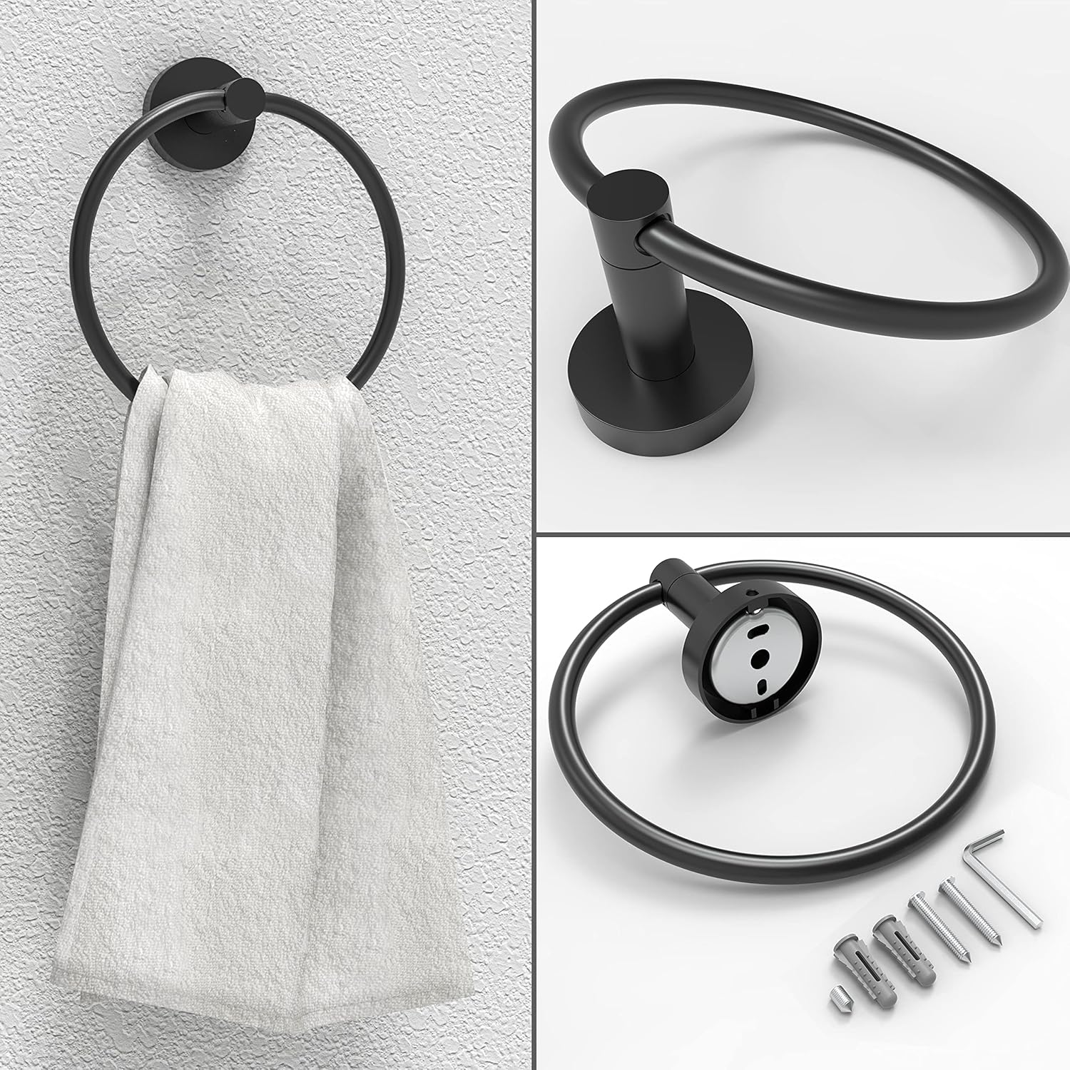 RARXTR Matte Black Toilet Paper Holder & Towel Ring SUS304 Stainless Steel 2Pc Bathroom Hardware Set with Double Post Pivoting Toilet Paper Roll Holder Wall Mount & Bathroom Towel Holder Set image number 6