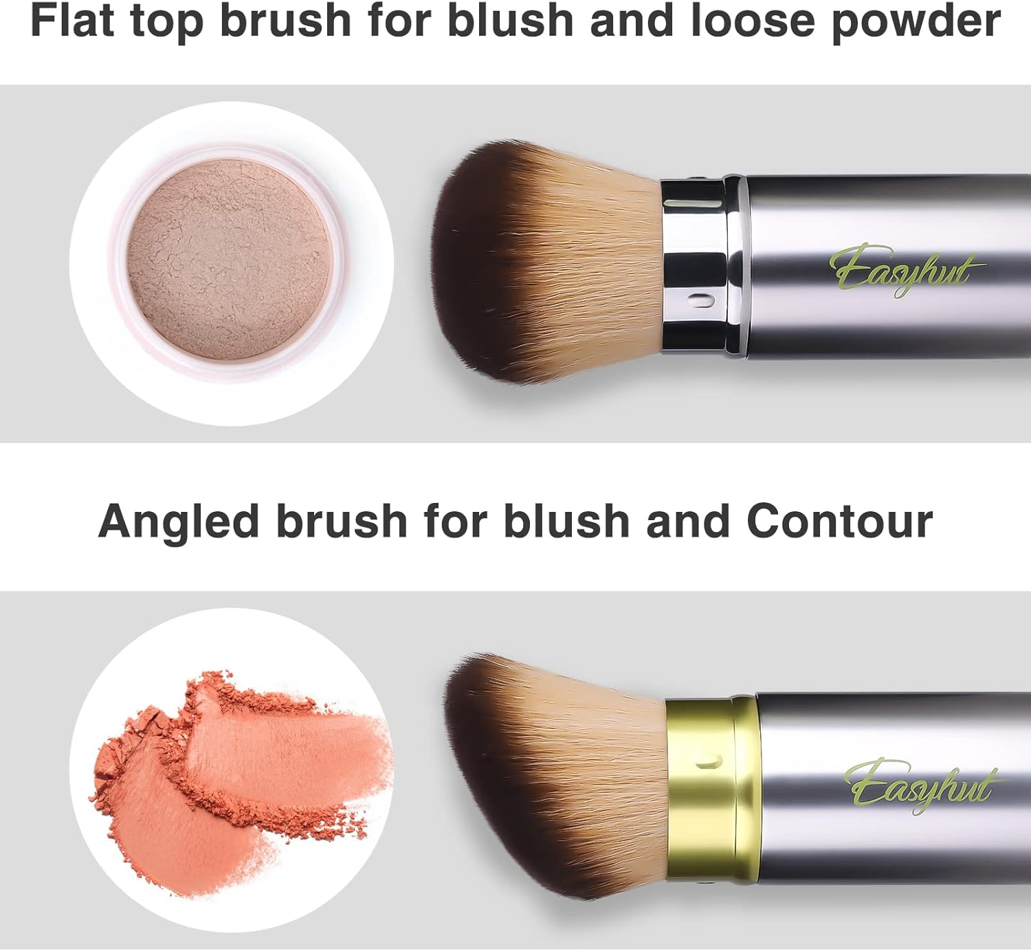 Retractable Kabuki Makeup Brushes 2 Pcs Blush Brushes Set Portable Powder Brushes with Flat and Angled Top for Liquid Cream Cosmetics Travel. (Silver Green) image number 2
