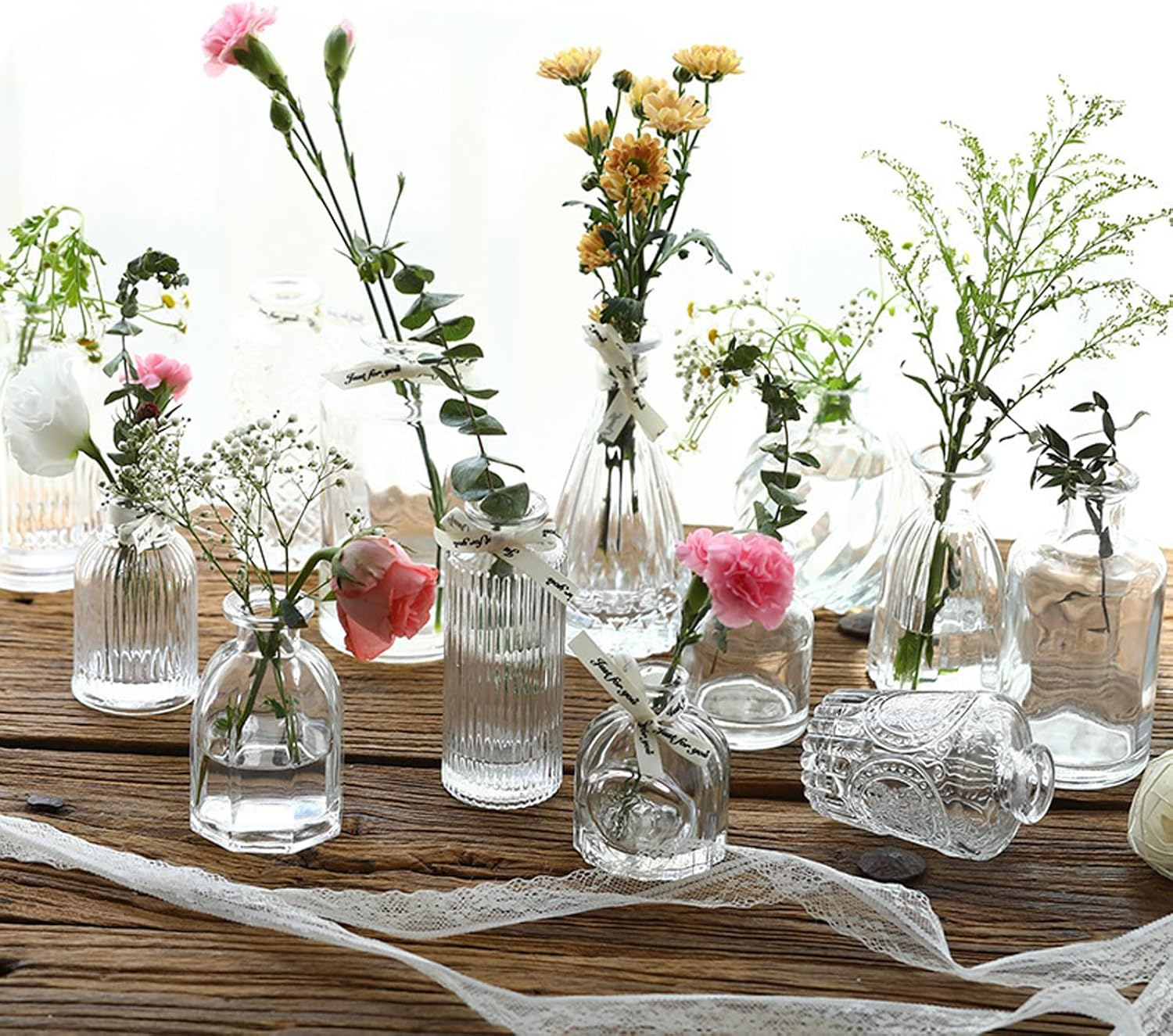 Set of 24 Glass Bud Vases, Small Vases for Flowers, Clear Centerpieces for Rustic Wedding, Room Office Table Decor image number 1