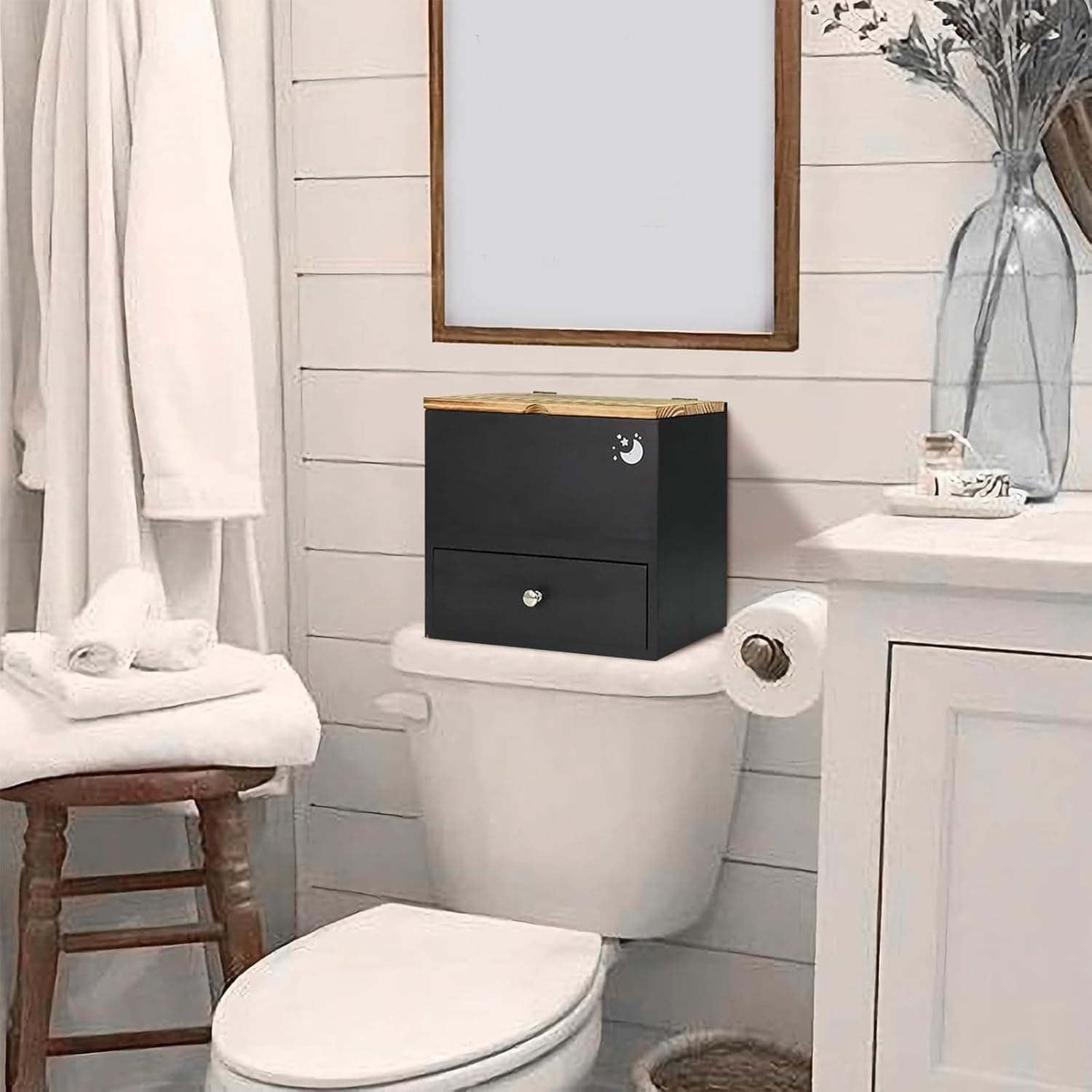 Tampon Holder for Bathroom, Period Box Sanitary Products Organiser with Lid, Wooden Feminine Box with Drawers, for Bathroom Decoration and Storage image number 5