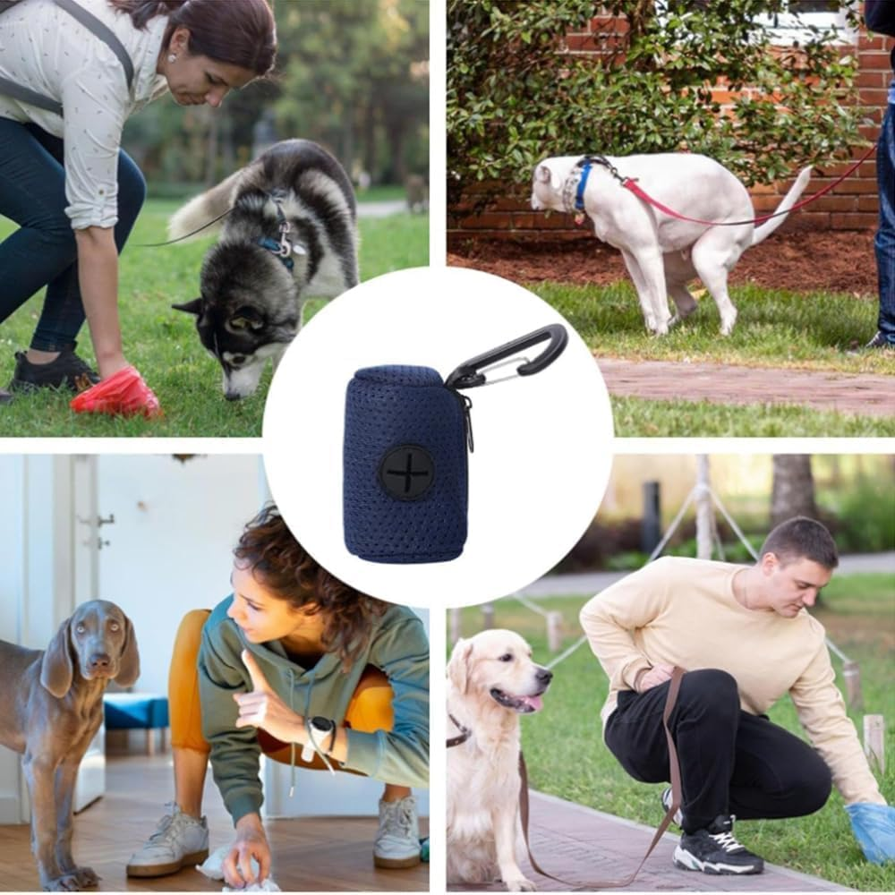 Liyquint 1PCS Dog Poop Bag Holder & 2PCS Dispenser, Fits Any Dog Leash, Mesh Fabric Attachment with Zipper, Large Waste Bag Carrier for Dogs - Durable & Portable (Dog Poop Bag Clip/Waste Bag (Blue) image number 1