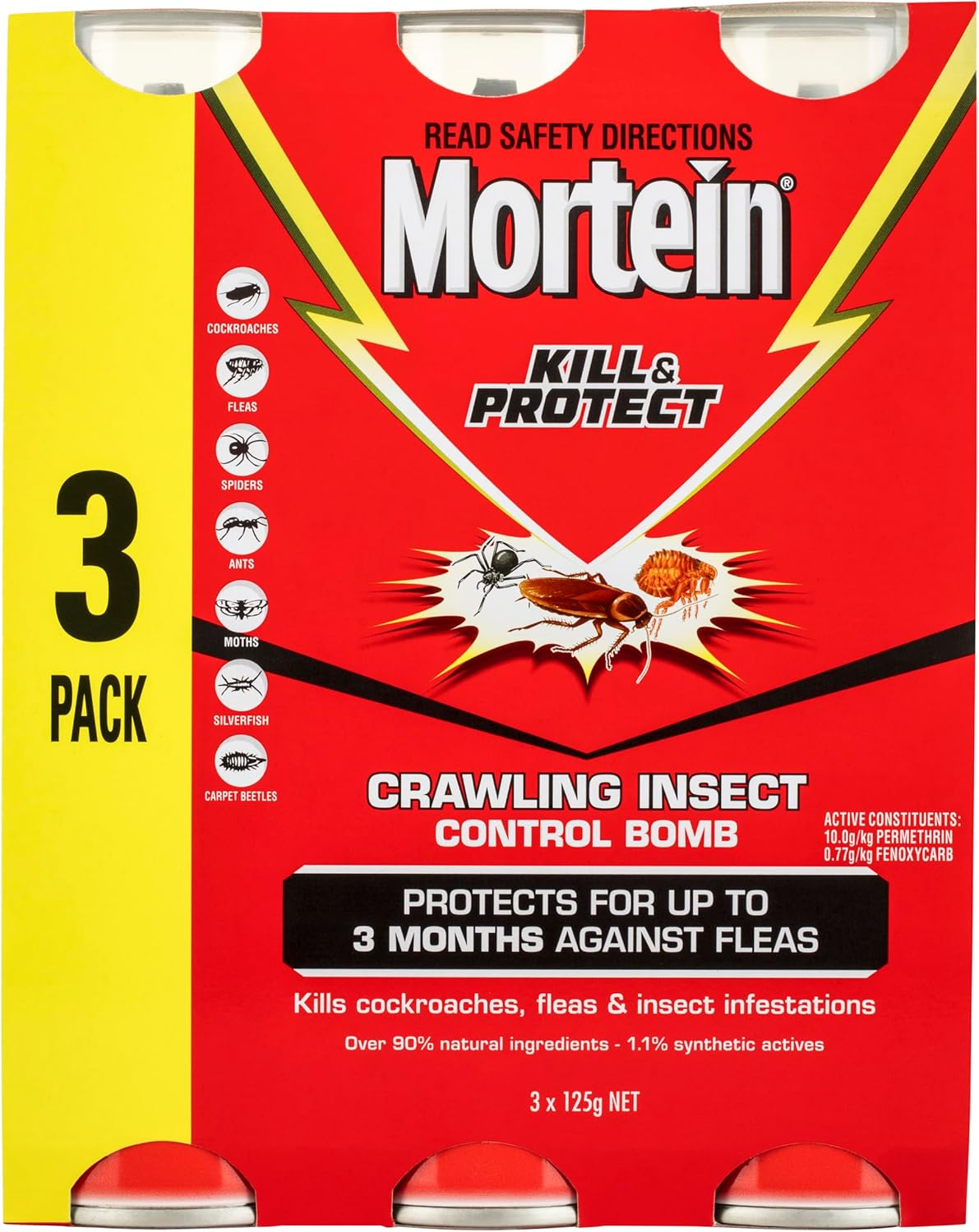 Mortein Powergard Flea & Crawling Control Bomb 125 G (Pack of 3) image number 1