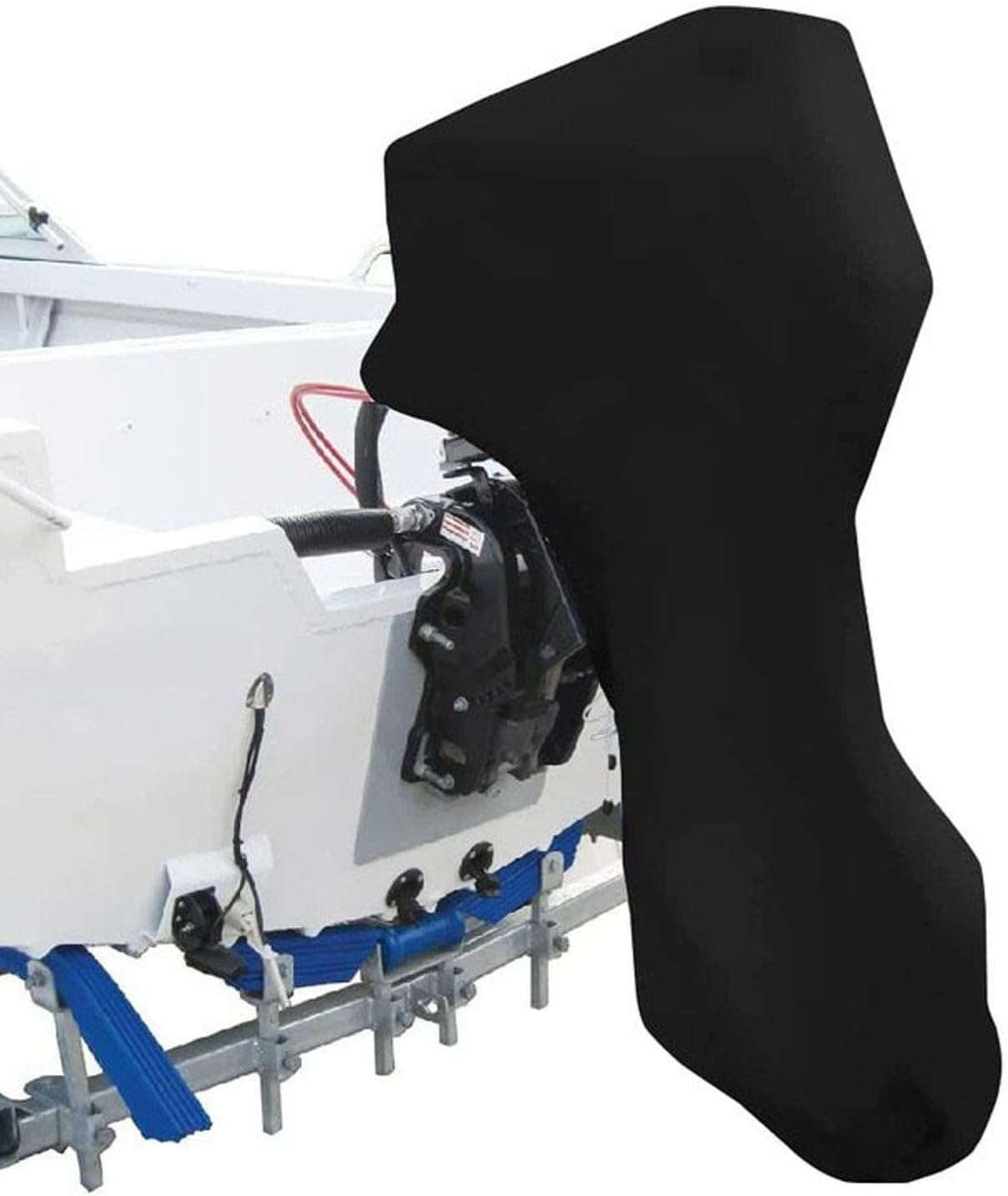 Boat Full Outboard Motor Cover 600D Heavy Duty Fabric, Waterproof, Black Outboard Boat Engine Cover (For 30~60HP Motor) image number 1