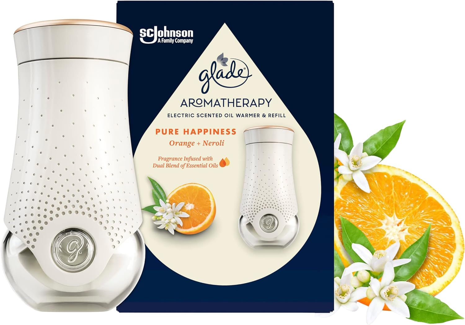 Glade Aromatherapy Electric Scented Oil Warmer with Refill, Infused with Essential Oils, Orange and Neroli Home Fragrance, 20Ml, 1 Count