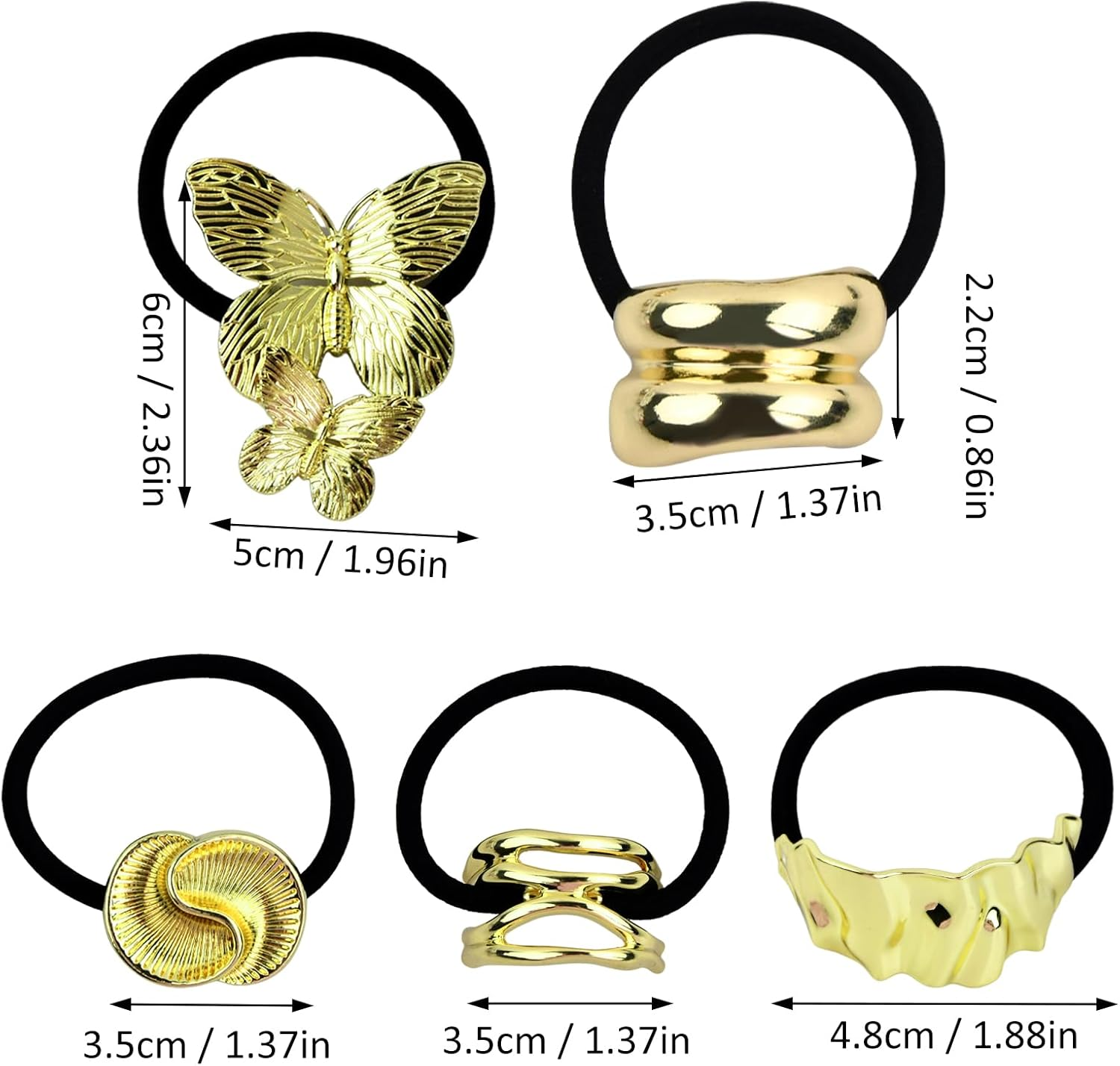 YILANJIN Pack of 5 Hair Bobbles, Metal Hair Accessories, Glitter Ponytail Holder Cuff, Stylish Hair Bobbles, Fashionable Elastic Hair Band for Women, Girls, Hair Accessory (B) image number 2