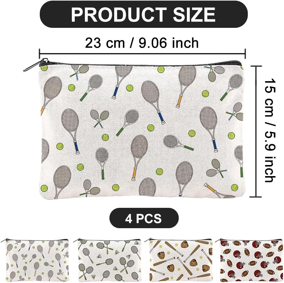 Hobbspring Canvas Cosmetic Bags Makeup Bags with Zipper Travel Toiletry Pouches for Women Party Shopping Accessories, Mixed Color, Racket image number 3