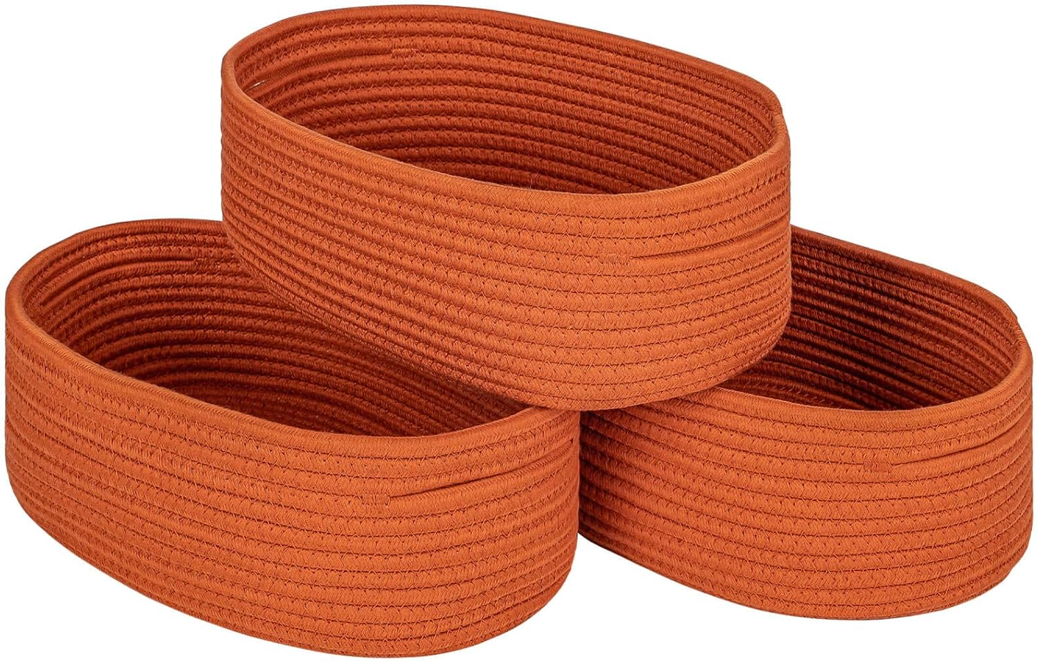 Kriitools Shelf Storage Baskets for Organizing|Cute Basket for Closet&Blanket Storage|Small Woven Baskets to Store Toys,Books,Etc.-13X8.66X5.11&rsquo;&rsquo; Cotton Rope,Stylish,Oval 3 Packs off White&Green