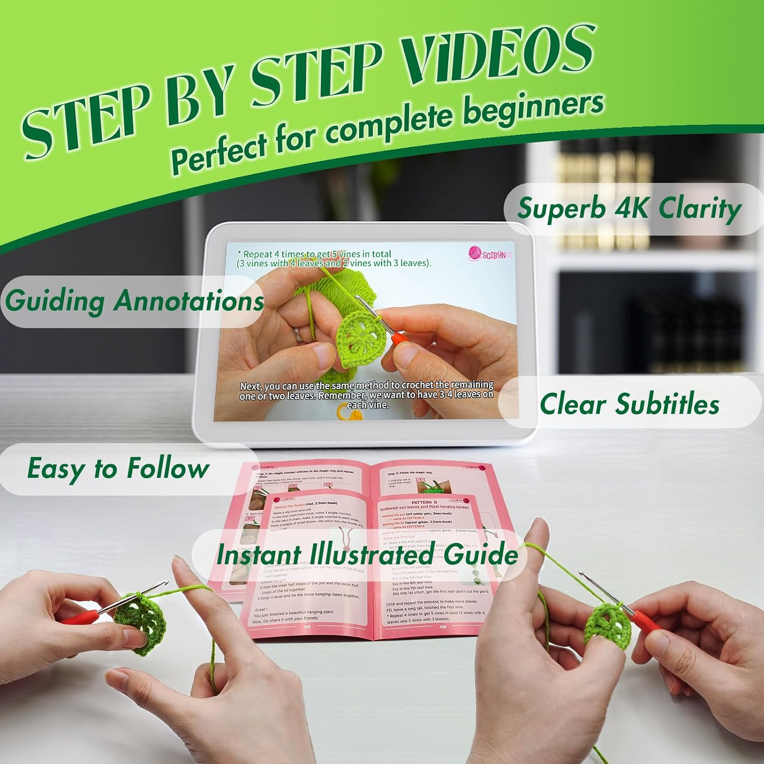 SGIBYN Crochet Kit for Beginners with Step-By-Step Video Tutorials,Beginners Starter Crochet Succulent Plant Kit for Adults,Knitting Kits Learn to Crochet Set (Hanging Plants) image number 4