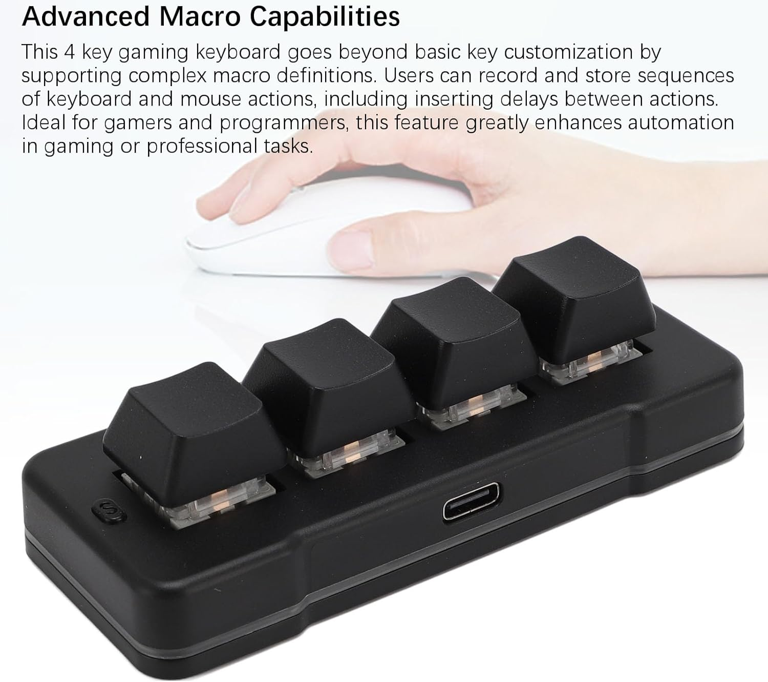 4 Key Mini Keypad, One Handed Mechanical Gaming Keyboard, Wired USB Programming Macro Keypad with RGB Dynamic Lighting for Game Editing Working image number 6