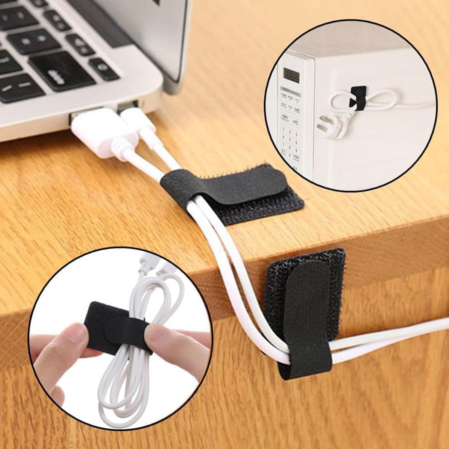 60-Pack Self-Adhesive Cable Ties, Reusable Fastening and Organizing Data Cables.Self-Stick Fastening Cable Straps, Adhesive-Backed Cord Organizers, Cable Straps for Household Office Essentials image number 4