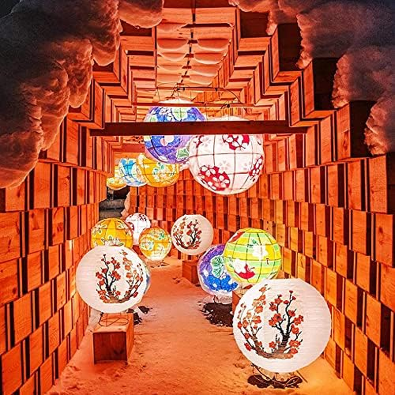 6 Pcs Chinese Japanese Paper Ball Lanterns，Cherry Blossom Lanterns Plum Blossom Lanterns Decorations for Shade Chinese Oriental Style Light Restaurant Wedding Party (Red Cherry Blossom) image number 4