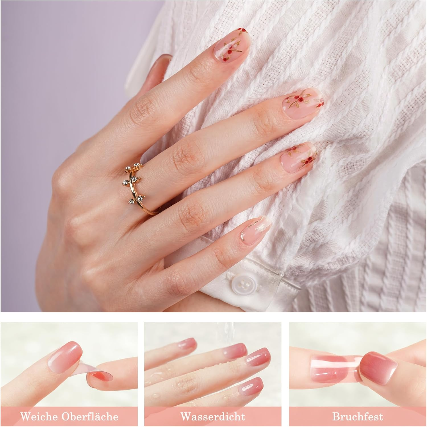 DANNI & TONI Semi-Cured Gel Nail Foils (Blossom) Butterfly Gold Leaf Red Beans Shiny Nail Set UV Gel Nail Foil Nail Design Self-Adhesive Wraps 28 Stickers image number 1