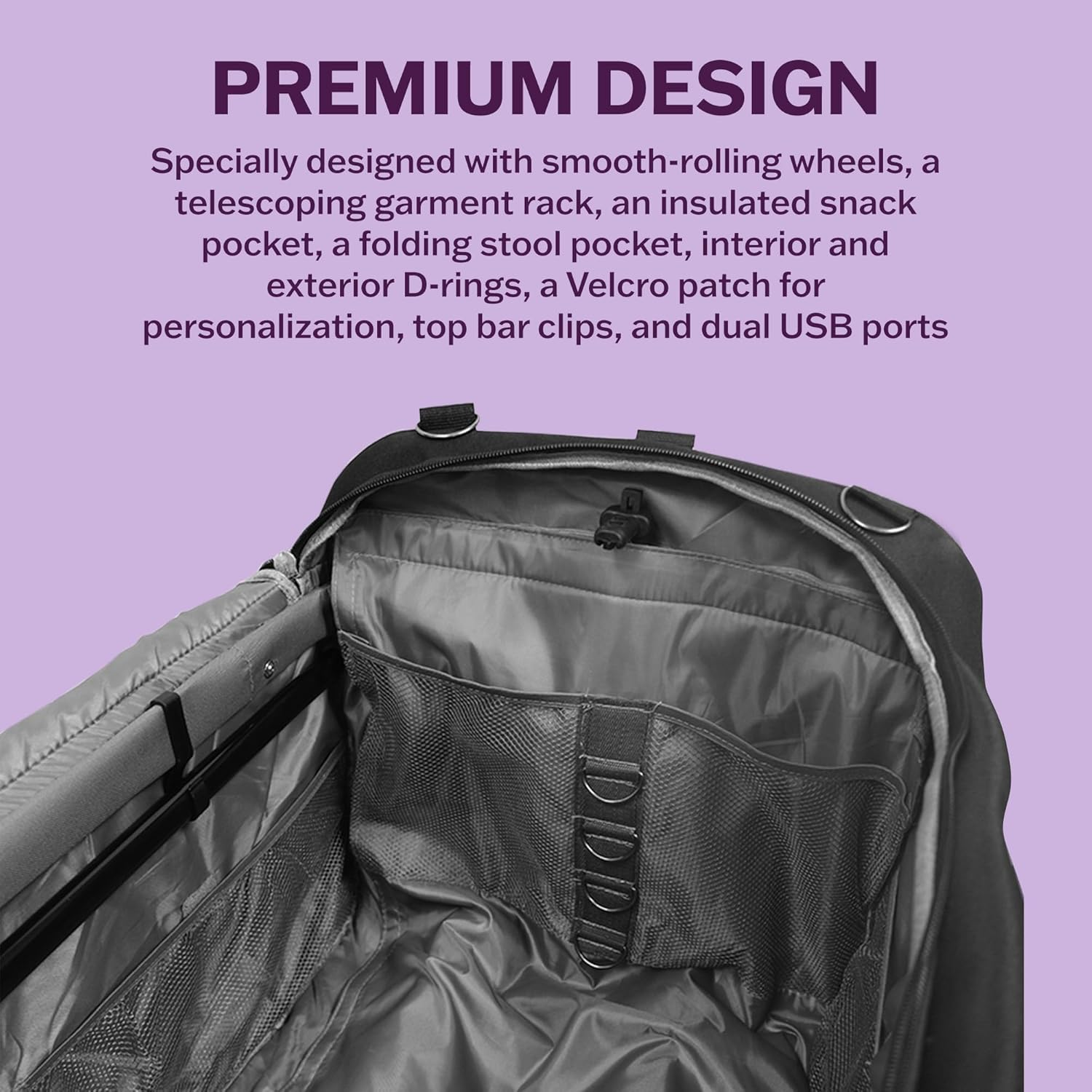 Medium Dream Duffel Rolling Bag with Garment Rack for Dance & Travel, 26&rdquo; Black image number 1