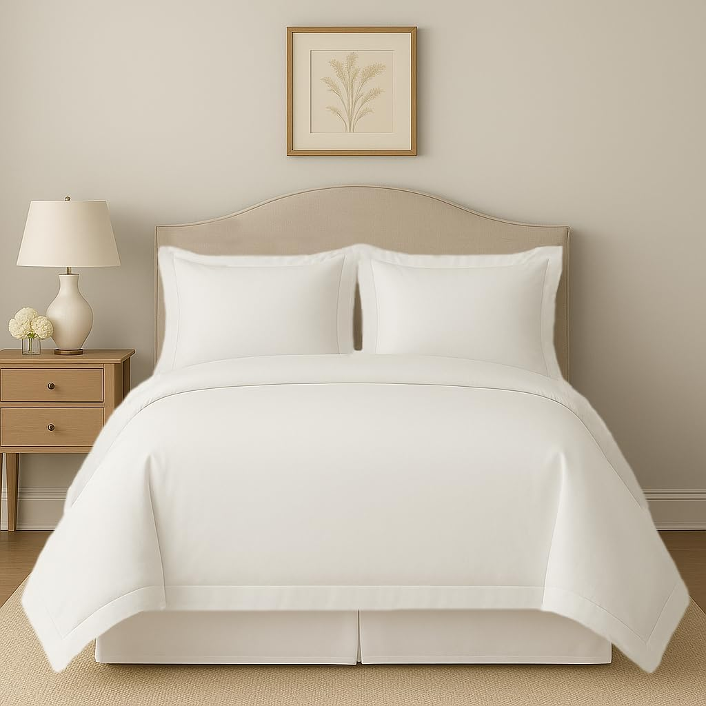 Ebeddy Linens Egyptian Cotton Super King plus 120X120 Size White Duvet Cover Set with Zipper Closer & 7 Corner Ties Soft Cozy 1 Comforter Cover and 2 Pillow Shams Durable Stitch, White Solid image number 3