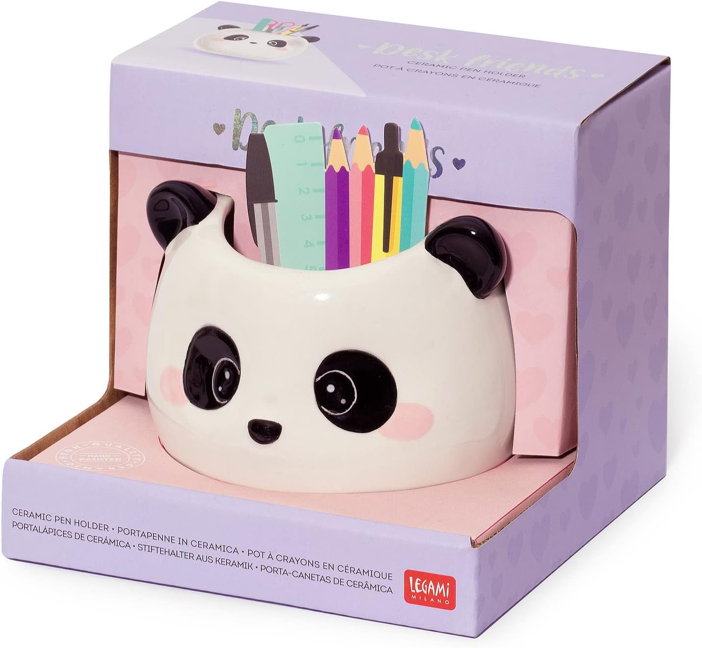 Legami Desk Friends Ceramic Pen Holder, 11.2 X 11.4 Cm, Panda Theme, for Desk, Hand Painted image number 4