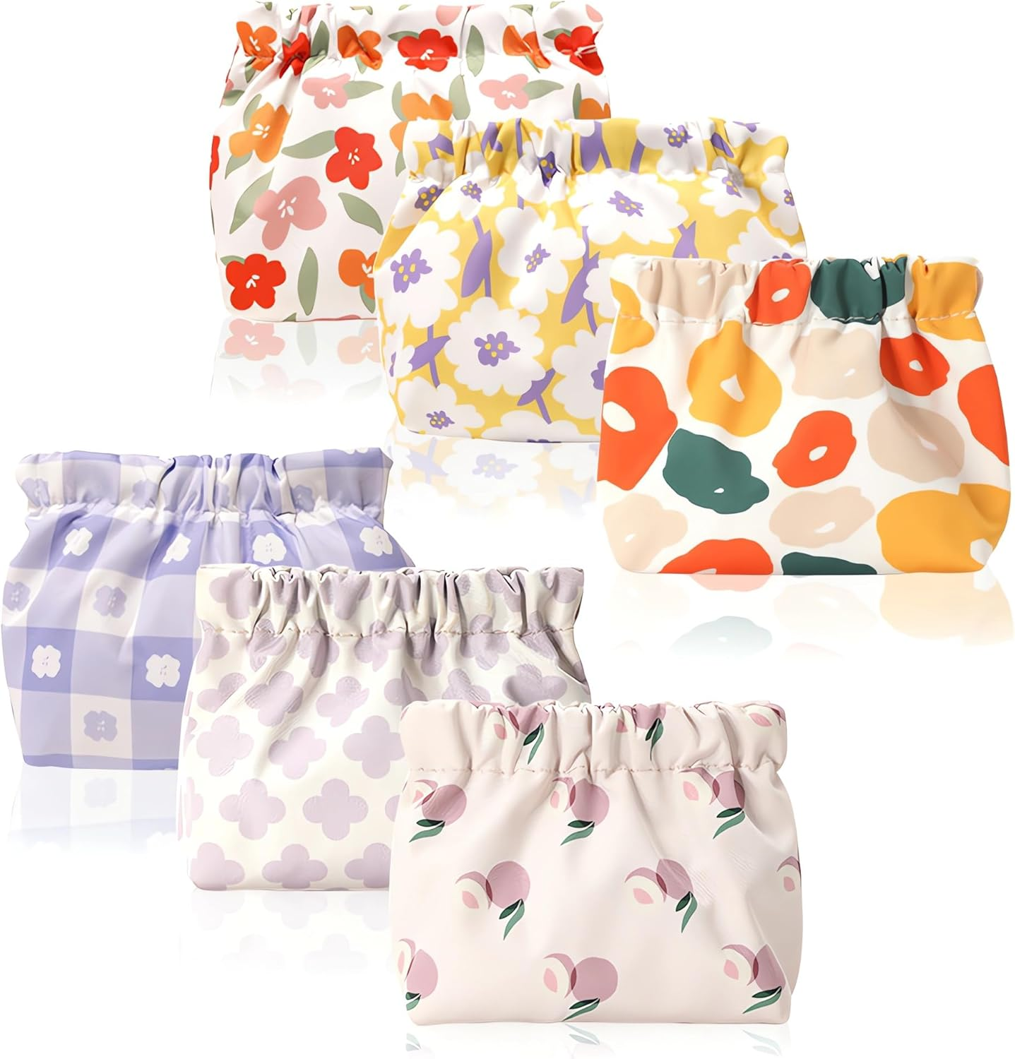 Pocket Cosmetic Bag, 6PCS Mini Makeup Bag for Purse, Waterproof Portable Cute Printed Travel Makeup Pouch, No Zipper Self-Closing Purse Organizer Bag for Lipstick Headphones Jewelry image number 5