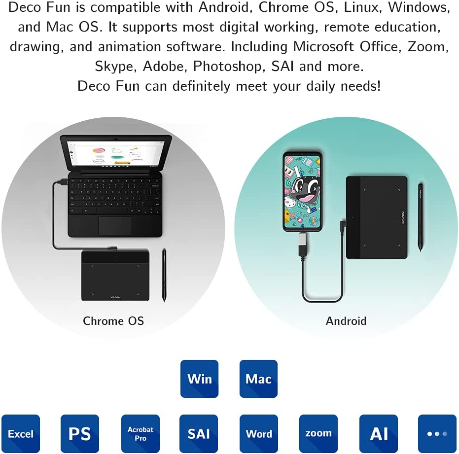 XP-PEN Deco Fun XS OSU Tablet Graphic Drawing Tablets 4X3 Inches Pen Tablet with Battery-Free Stylus (Black)