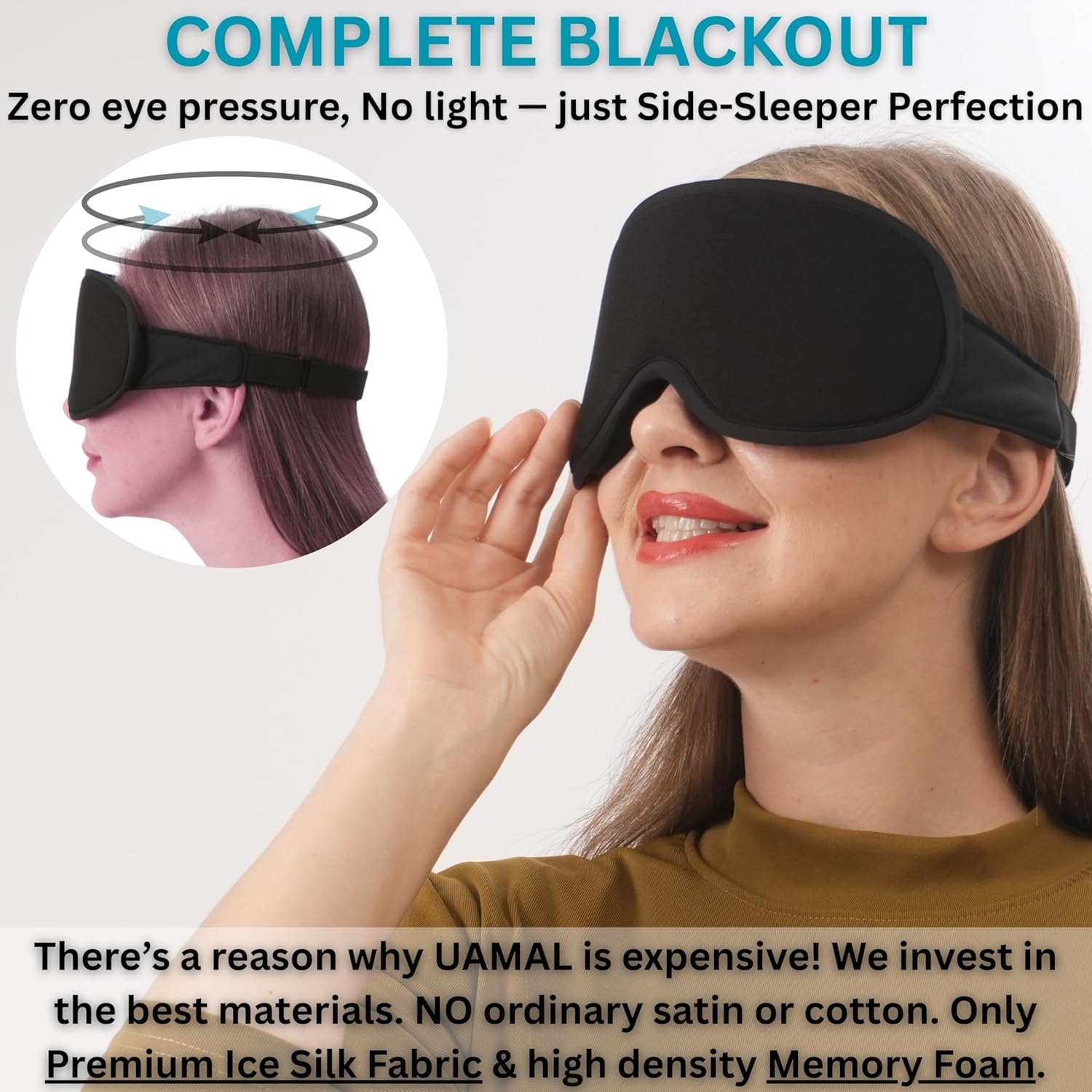 Side Sleepers 3D Eye Mask, Sleep Mask,100% Blackout Eyelash Extension Sleep Masks for Women & Men, Eye Mask for Sleeping, Premium Dark Crimson Sleeping Eye Mask with Adjustable Strap, Travel Essential Eyemask (Black - Side Sleeper) image number 6