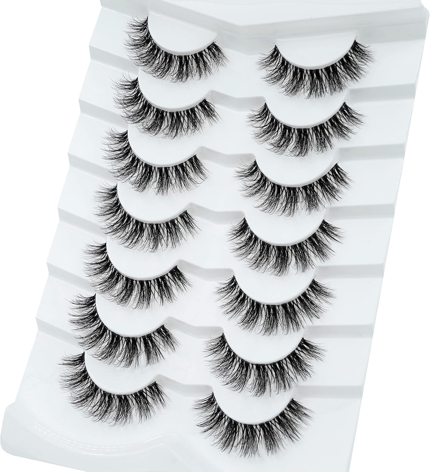 5D Fluffy Mink Eyelashes 14Mm Natural Clear Band Lashes Soft Faux Mink Lashes Wispy Fake Eyelashes Short Cross Reusable False Eyelashes 7 Pairs-Happy Heartbeat(No.202) image number 1