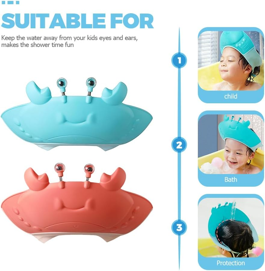 Ibasenice Baby Shower Caps Adjustable Kids Shampoo Cap with Crab Design Waterproof Hair Washing Hat for Toddlers Bath Time Eye Protection image number 6