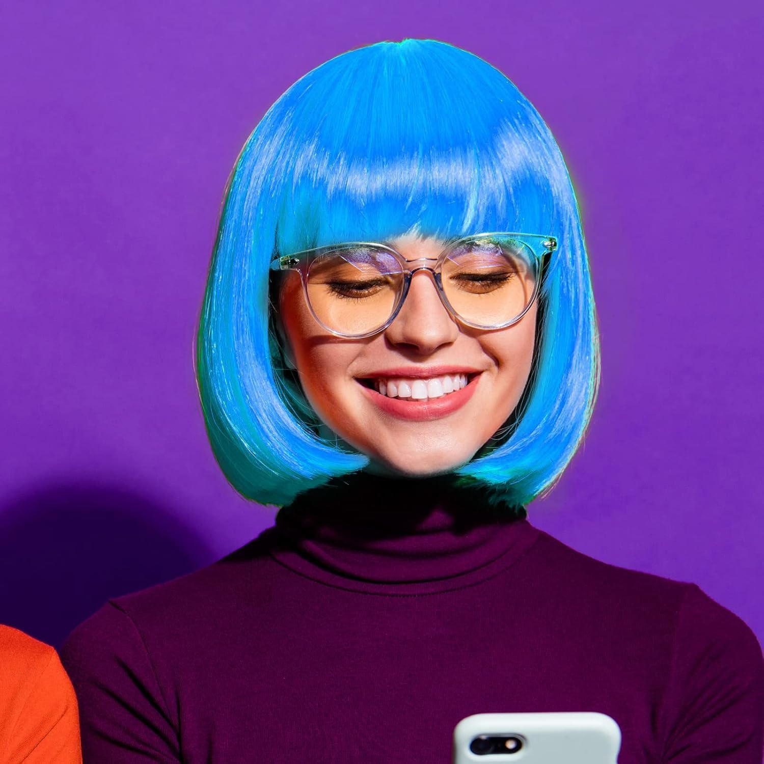 HENWUBEI Sky Blue Bob Wig,Sky Blue Wigs for Women with Double Heart Sunglasses and W-Ig Net Bag,Colourful Wig Perfect for Cosplay, Party, Hall-Oween,Fashionable and Comfortable image number 1