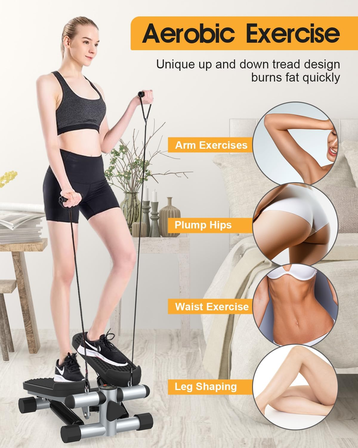 OUROAD Mini Stepper with Resistance Band, Portable Stair Stepper with Calories Count, Exercise Stepping Machine for Exercise Fitness Office Home Workout Equipment image number 1