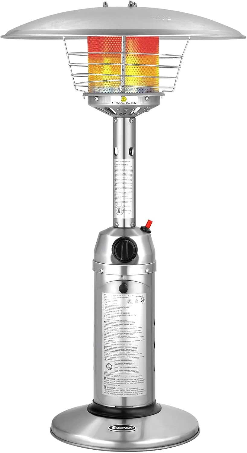 Giantex Outdoor Propane Patio Heater, 11,000 BTU Portable Tabletop Heater W/Weighted Base, Stainless Steel, Adjustable Thermostat, Electric Heater for Backyard, Garden, Commercial Restaurant, Silver image number 2