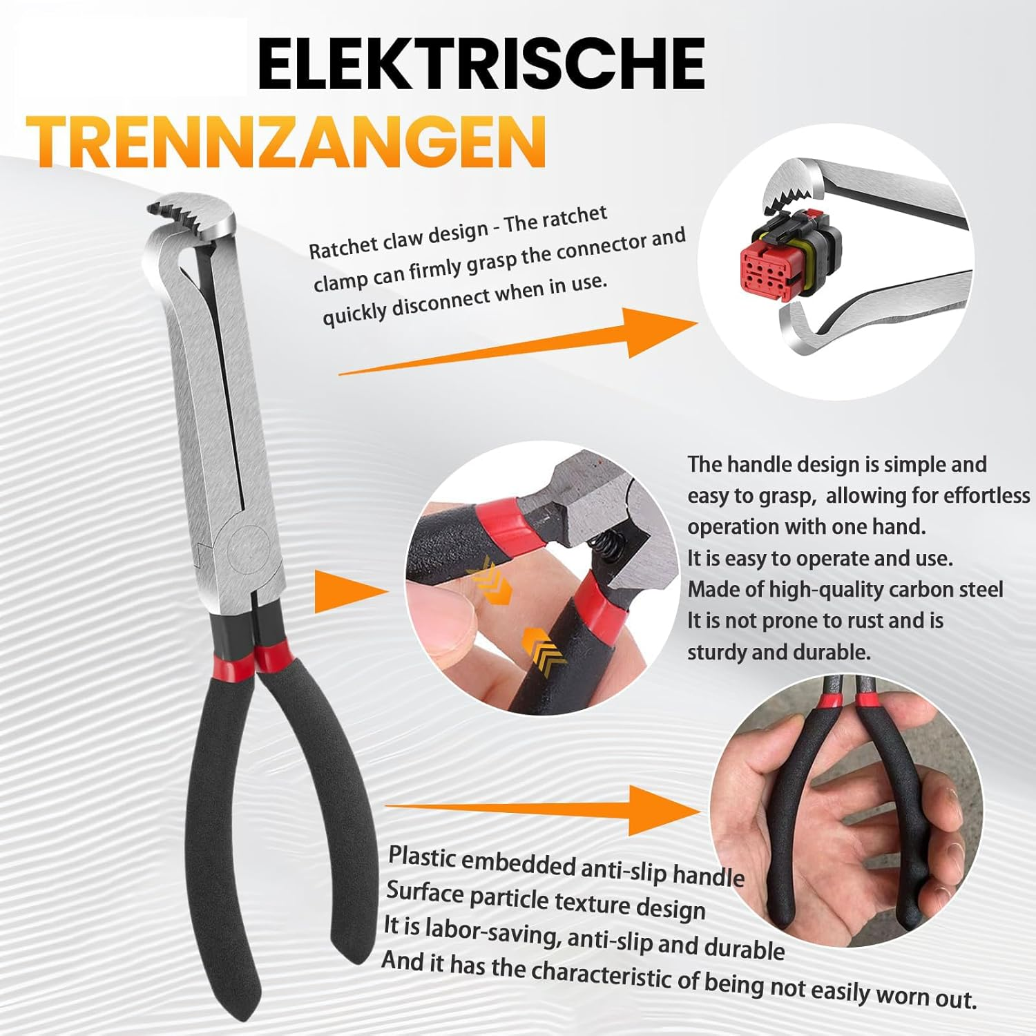 2-Piece Electrical Disconnect Pliers Set - Automotive Connector Removal Tool for Fuel Line, Hose & Push-Tab Plugs (Wire Cutting Pliers + Red Connector) image number 1