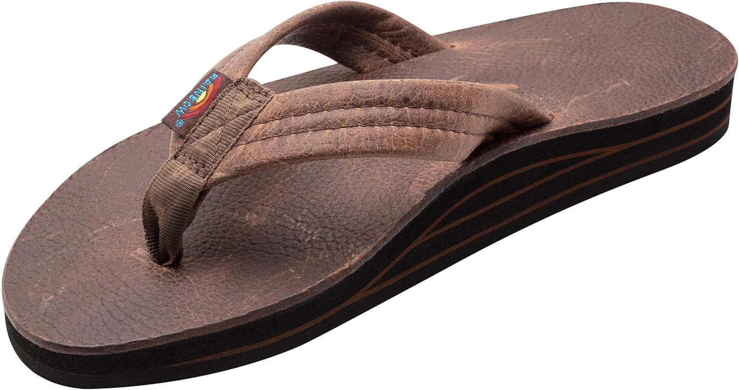 Rainbow Sandals Mens Luxury Leather - Double Layer Arch Support with 1" Strap