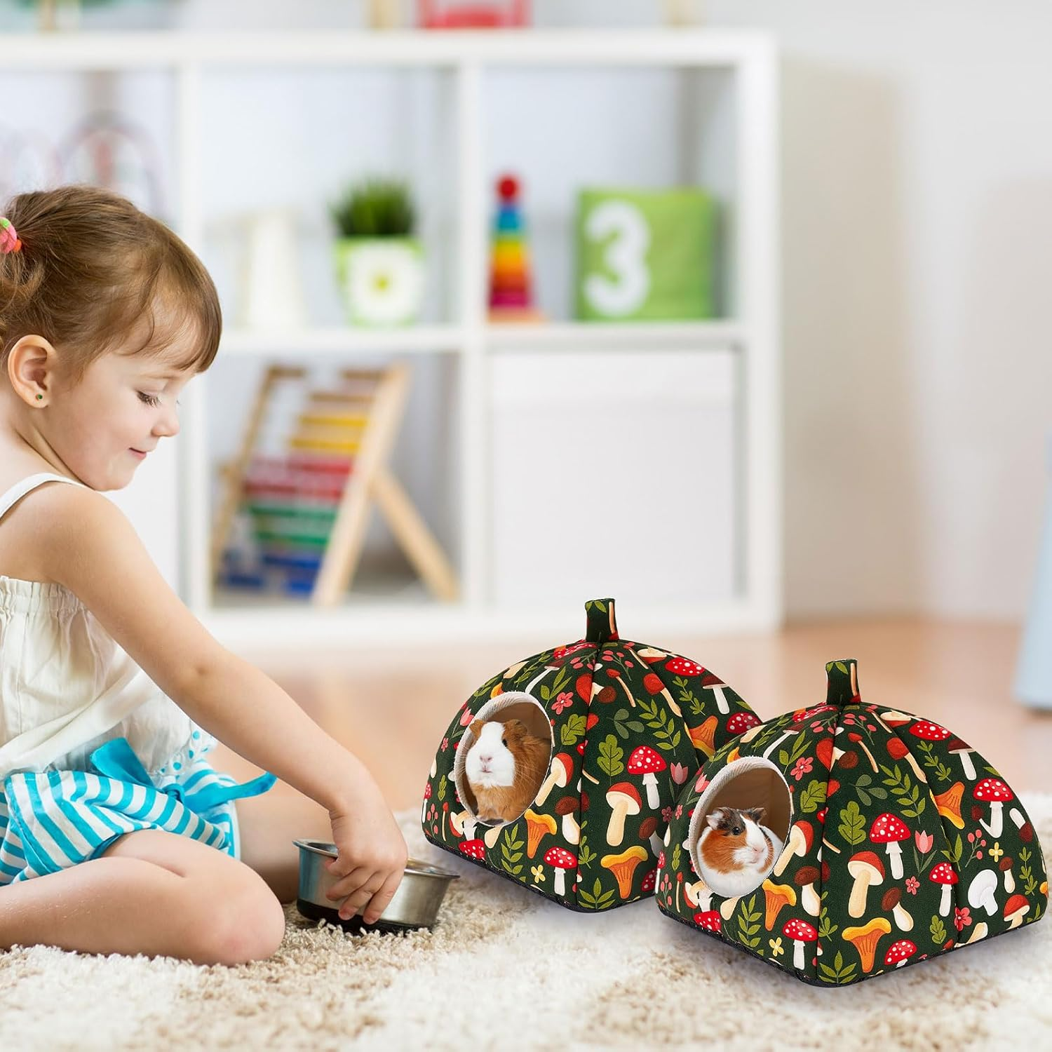 Hedgeink Guinea Pig Bed 2 Pack Hamster House with Soft Pads Washable Rabbit Hideout with Non-Slip Bottom Small Animal Hide Cage for Hedgehog Chinchilla Ferret image number 3