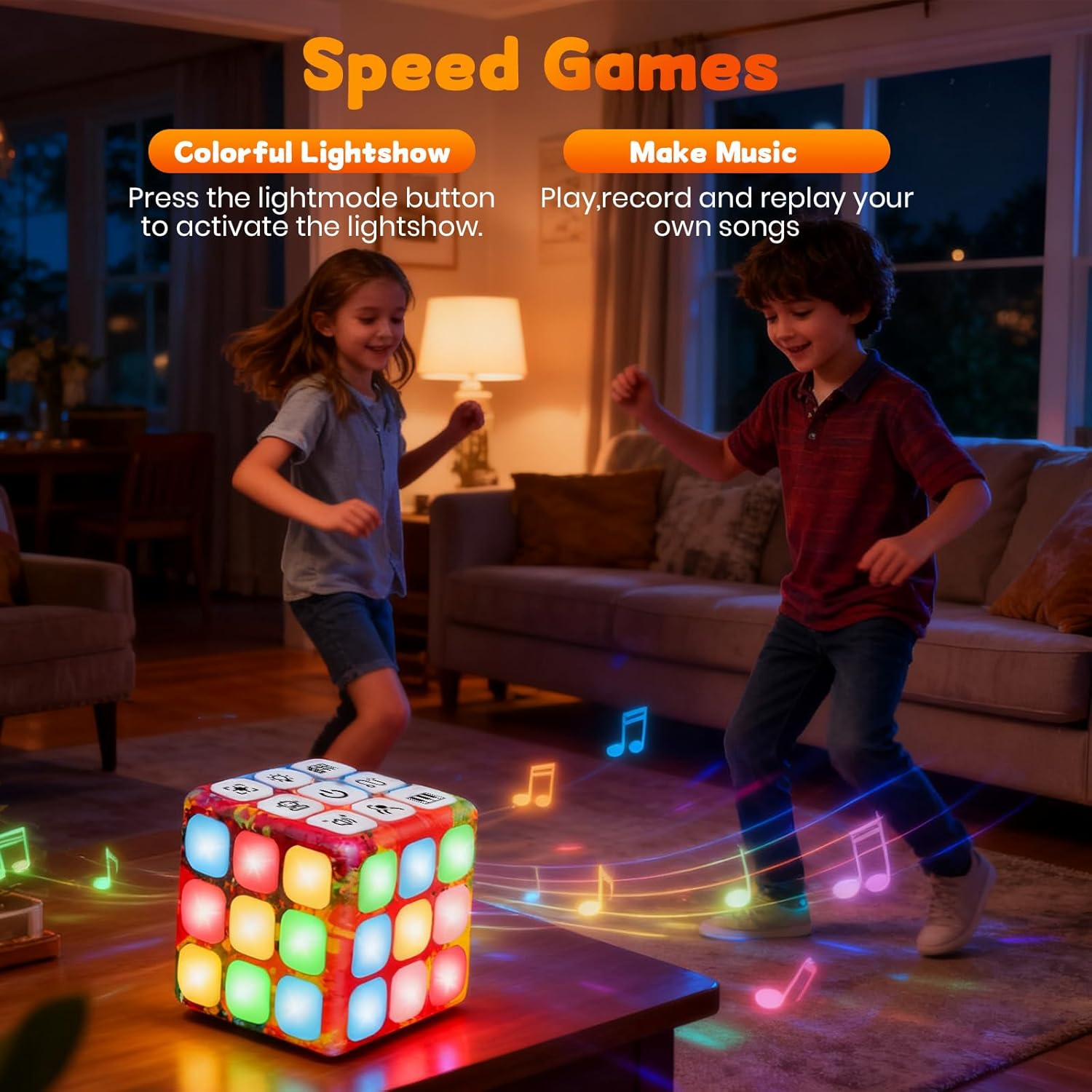 Poat Handheld Game Cube for Kids, 7-In-1 Electronic Memory & Brain Games Toy with Speed, Logic, and Music Challenges, Portable Travel Learning Toy for Ages 6-12+ image number 1