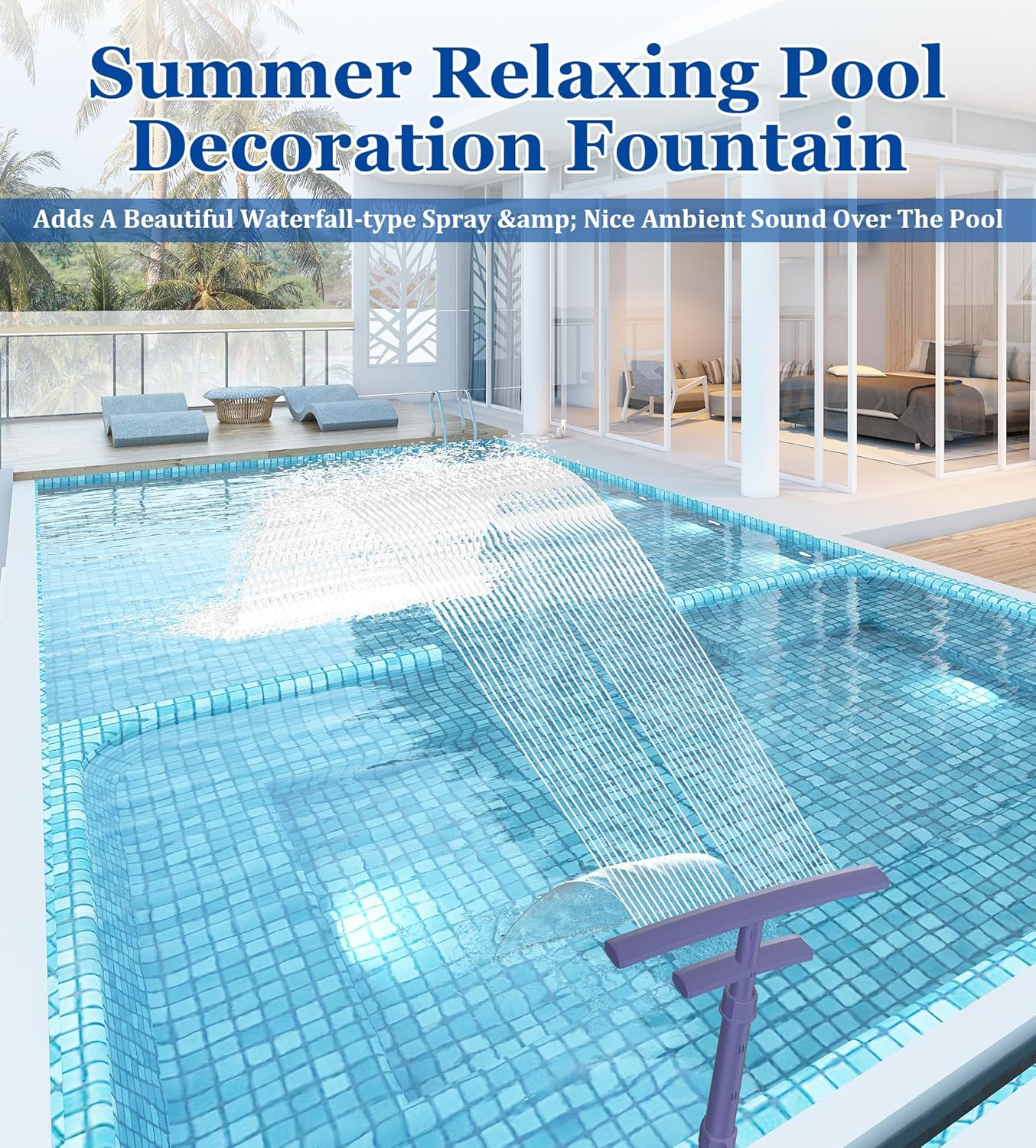 Pool Fountain for above and Inground Pools, 2 in 1 Dual Spray Pool Waterfall Aerator, Adjustable Pool Sprinkler Fountain Swimming Pool Cooler, above Ground Pool Accessories Pool Decor