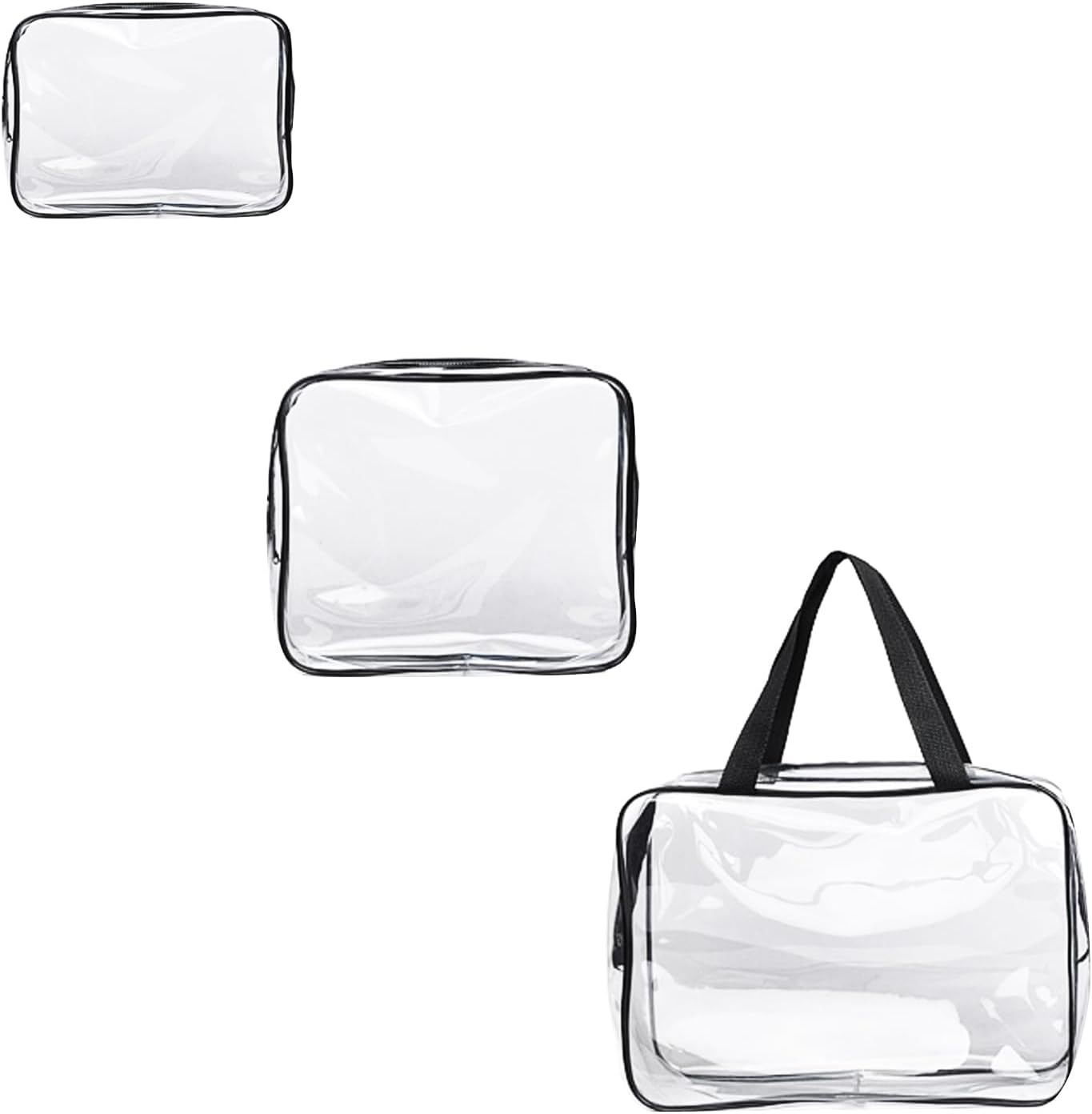 XUNQUCOM Clear Cosmetic Bag, Travel Toiletry Bag Set with Zipper, PVC Make-Up Pouch Handle Straps for Women Men，Set of 3 image number 2