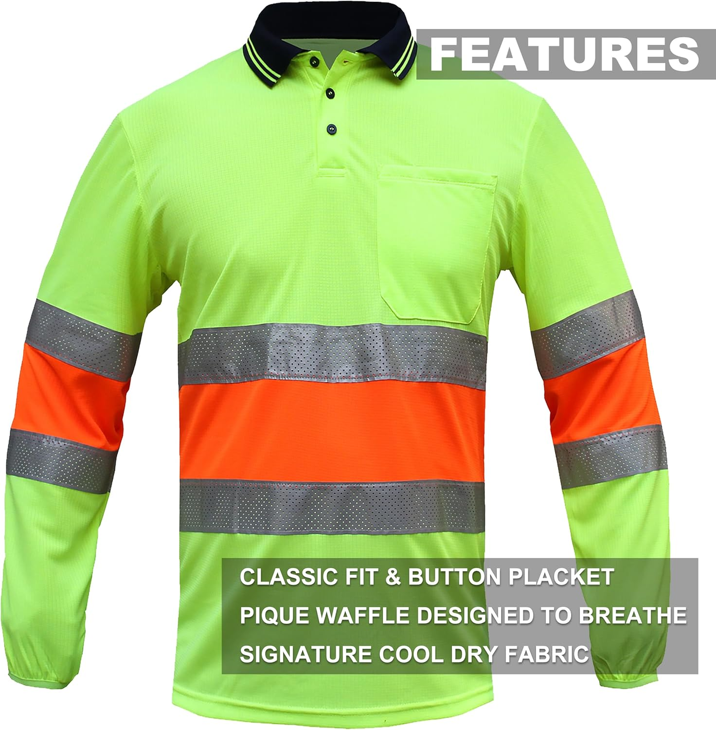 BIG BEE Hi Vis Work Polo Shirt Long Sleeve Reflective Tape Bio Motion image number 3