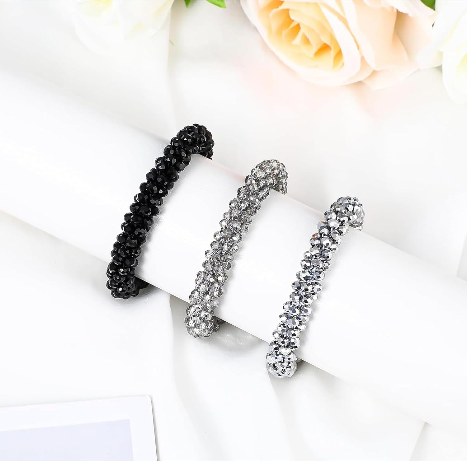 WERIGONI Pack of 3 Glitter Stones Hair Accessories for Women Elastic Headband Crystal Bracelet Gifts for Women