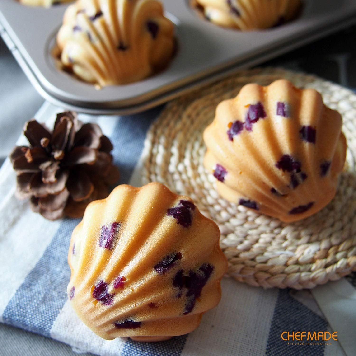 CHEFMADE Tube Cake Pan, 12-Cavity Non-Stick Cyclone Doughnut Bakeware for Oven Baking (Champagne Gold) image number 1